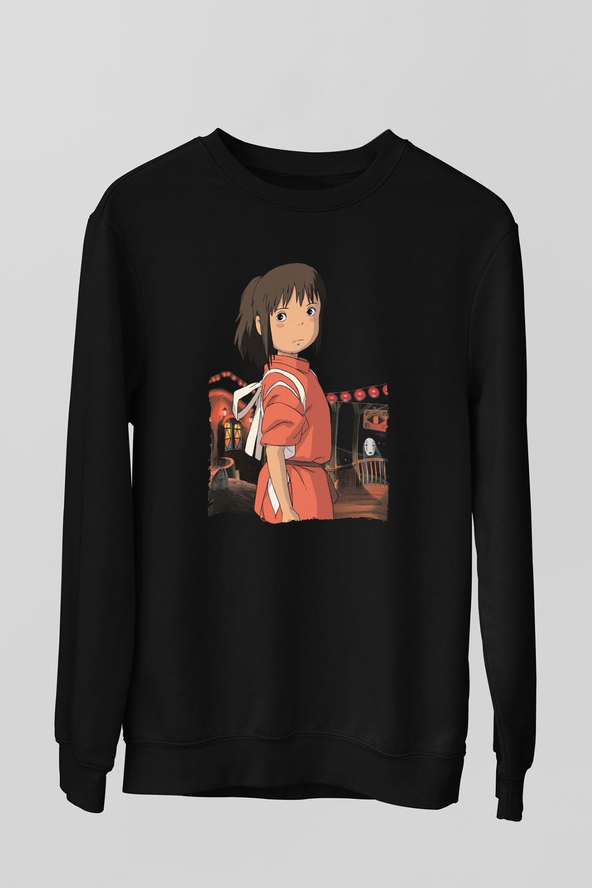Unisex Ruhların Kaçışı (Spirited Away) Baskılı Siyah Sweatshirt