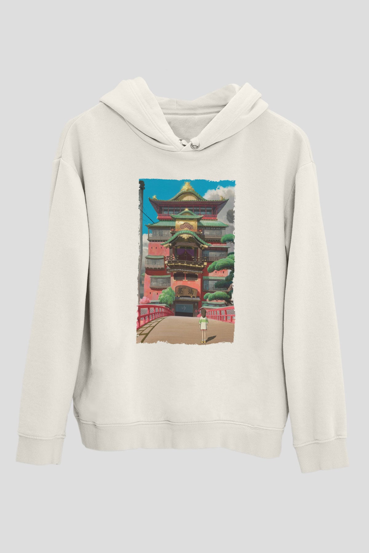 Unisex Ruhların Kaçışı (Spirited Away) Baskılı Beyaz Kapüşonlu Sweatshirt