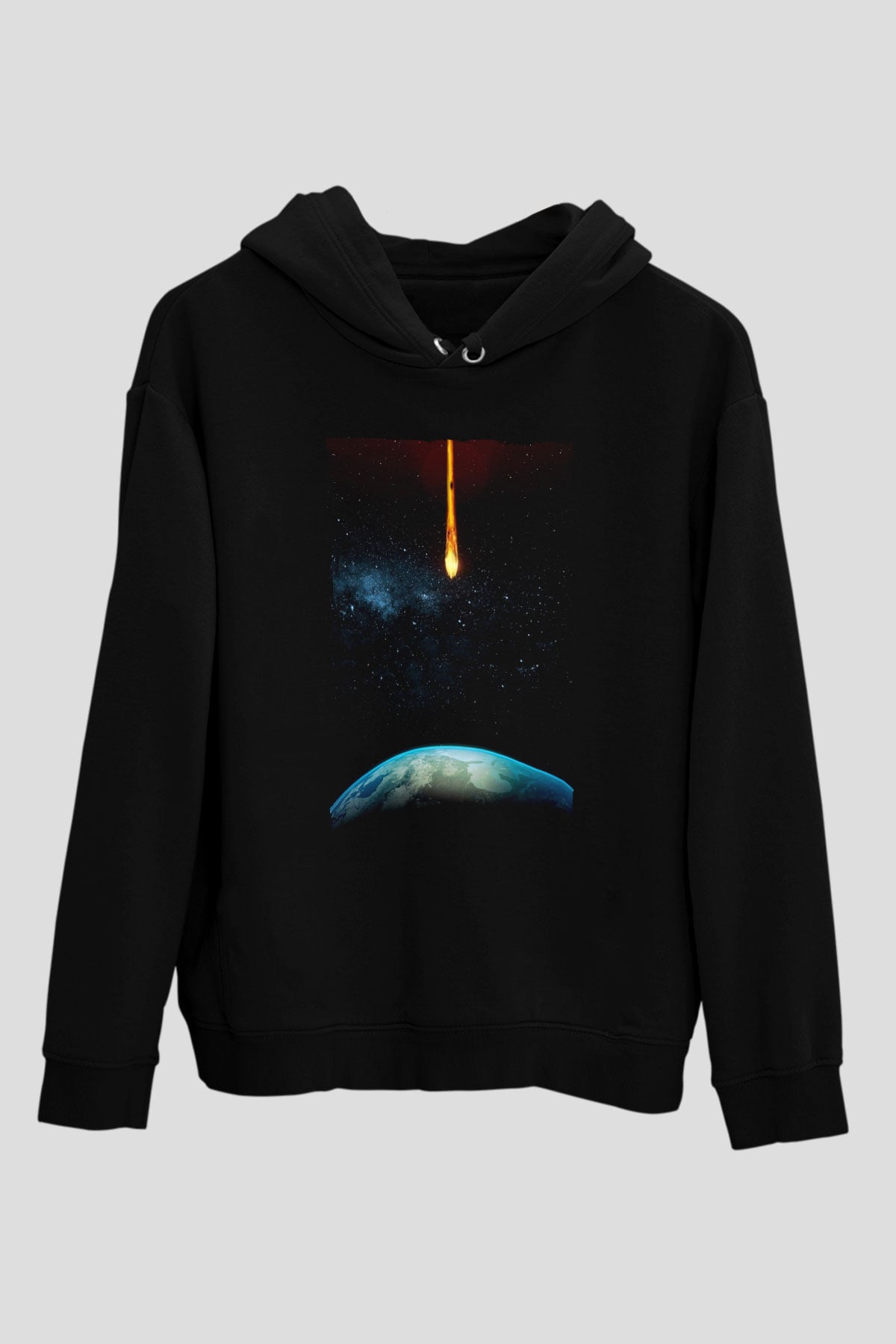 Unisex Salvation Baskılı Siyah Kapüşonlu Sweatshirt