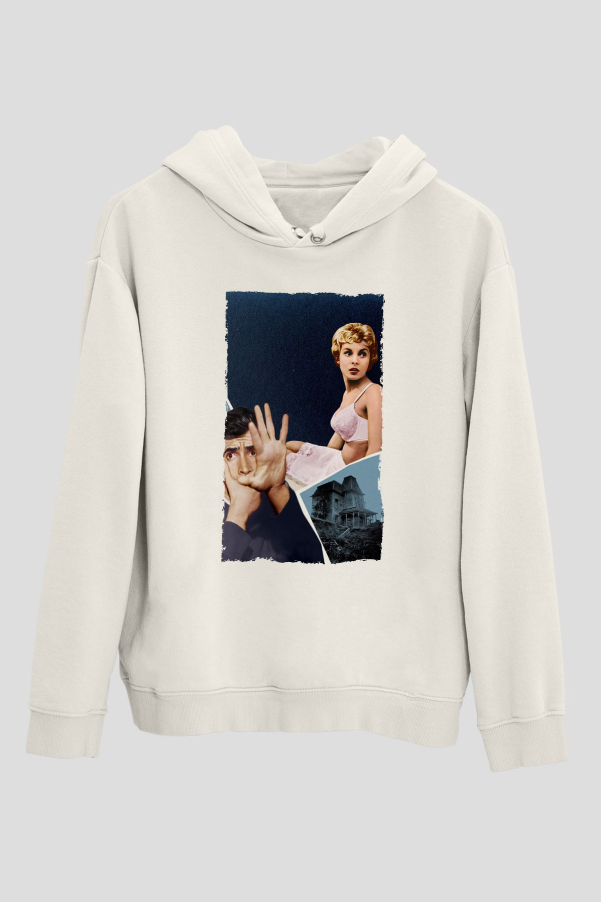 Unisex Sapık (Psycho) Baskılı Beyaz Kapüşonlu Sweatshirt