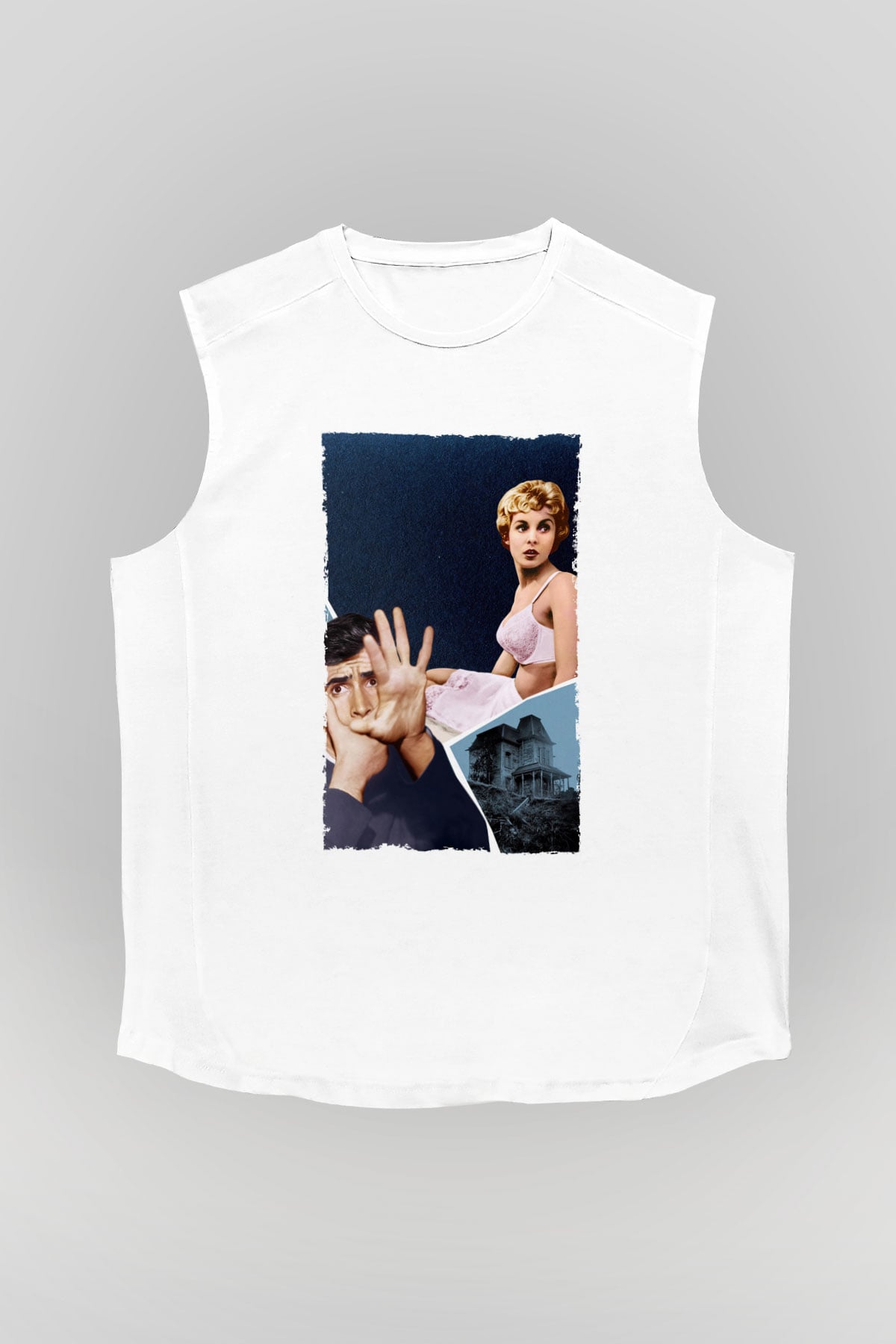 Unisex Sapık (Psycho) Baskılı Beyaz Kolsuz Tişört