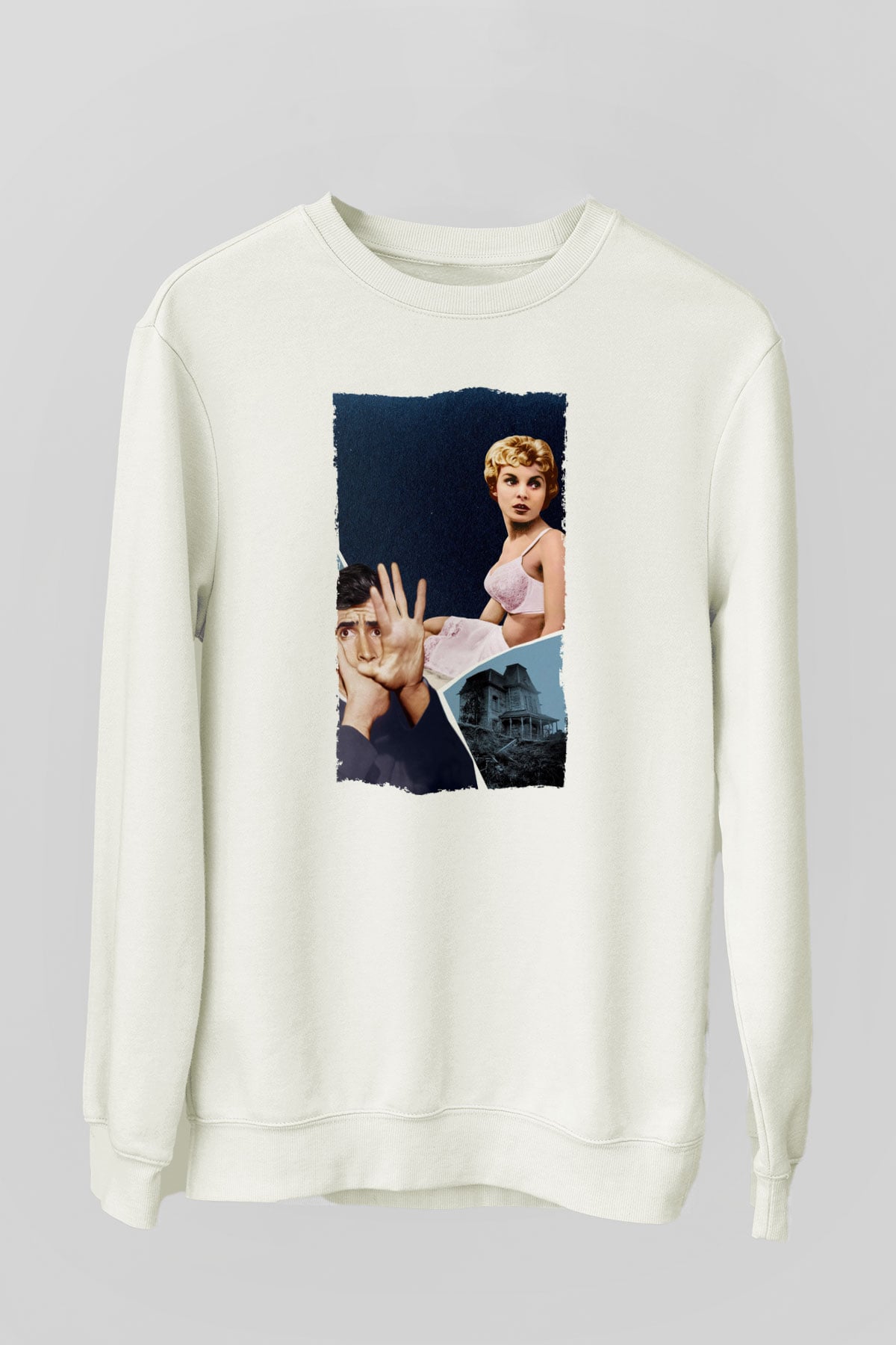 Unisex Sapık (Psycho) Baskılı Beyaz Sweatshirt