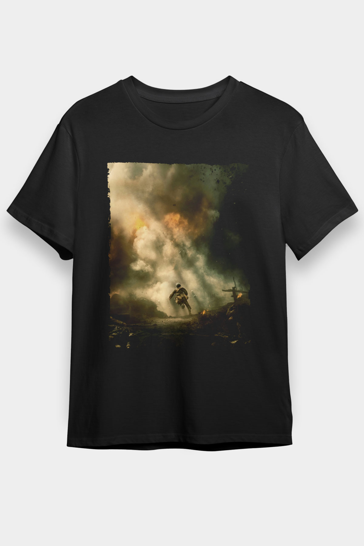 Unisex Savaş Vadisi (Hacksaw Ridge) Baskılı Siyah Tişört