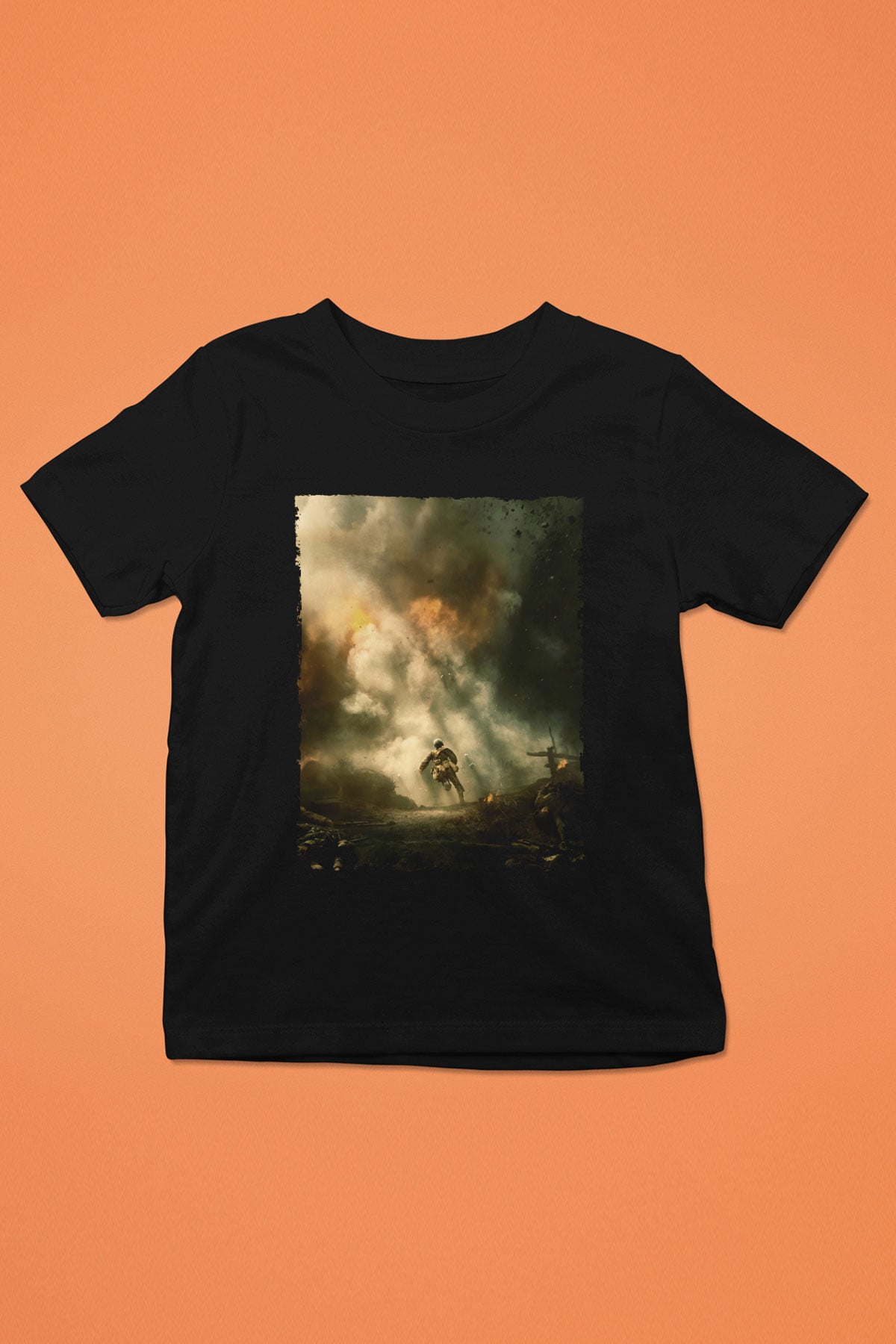 Unisex Savaş Vadisi (Hacksaw Ridge) Baskılı Siyah Çocuk Tişört