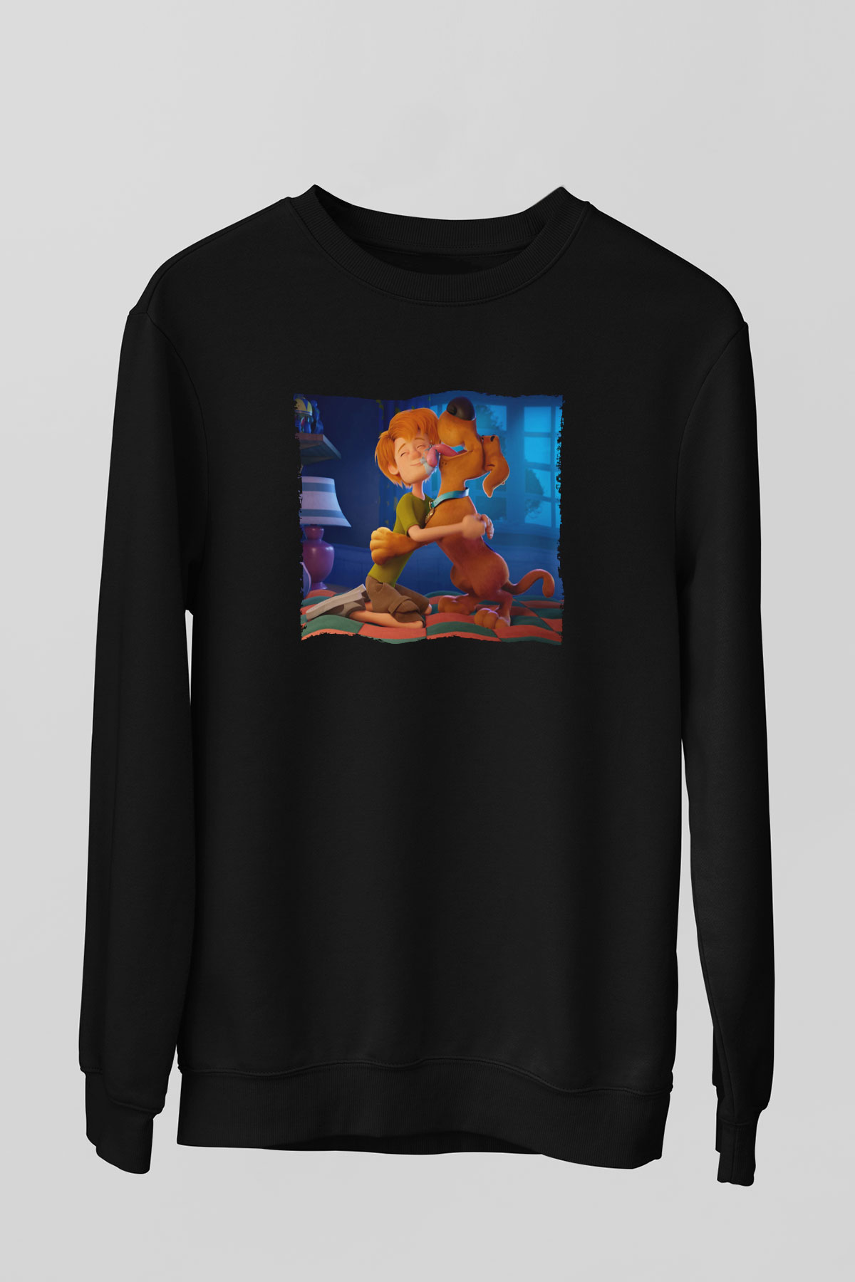 Unisex Scooby-Doo Baskılı Siyah Sweatshirt