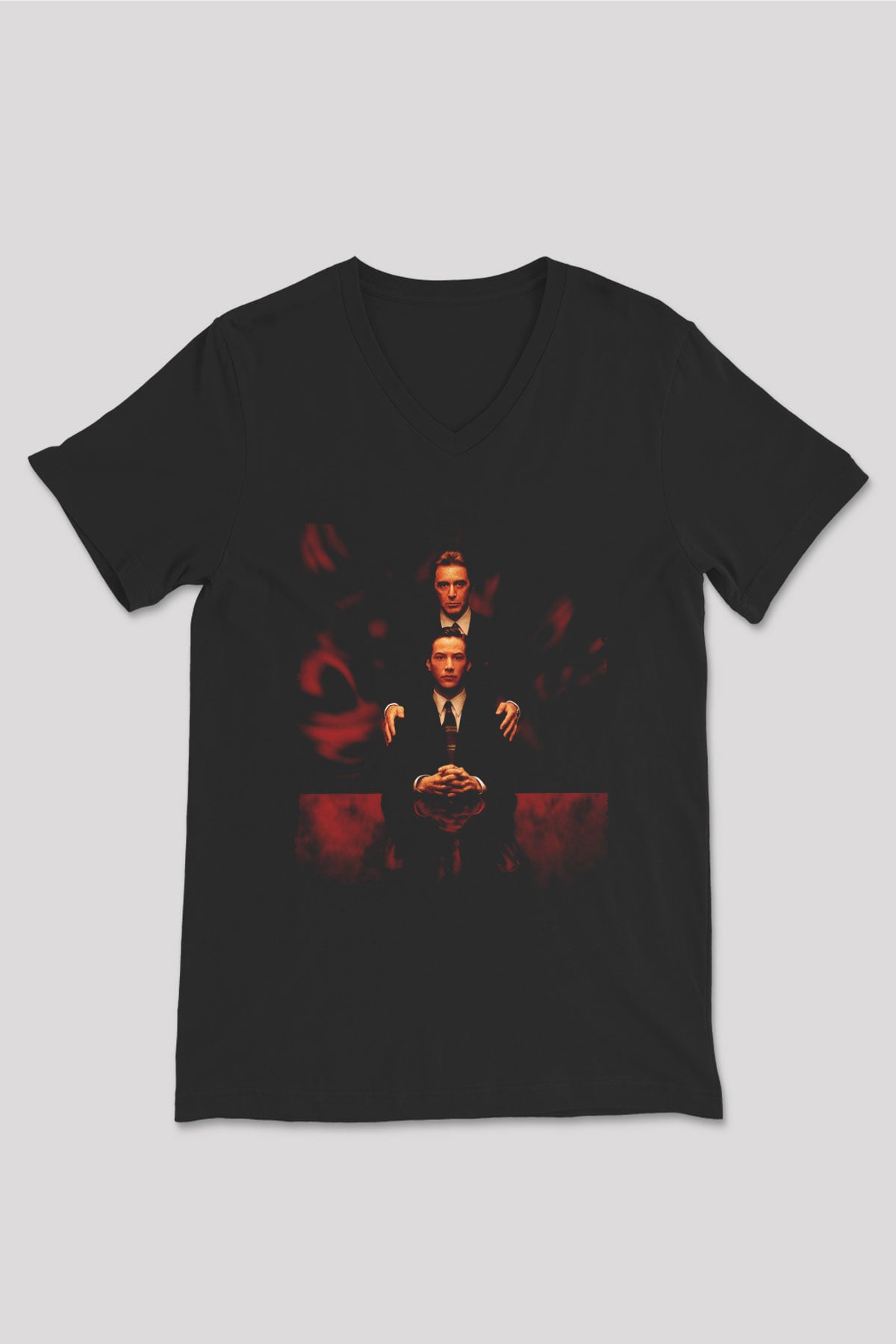 Unisex Şeytanın Avukatı (The Devil's Advocate) Baskılı Siyah V Yaka Tişört