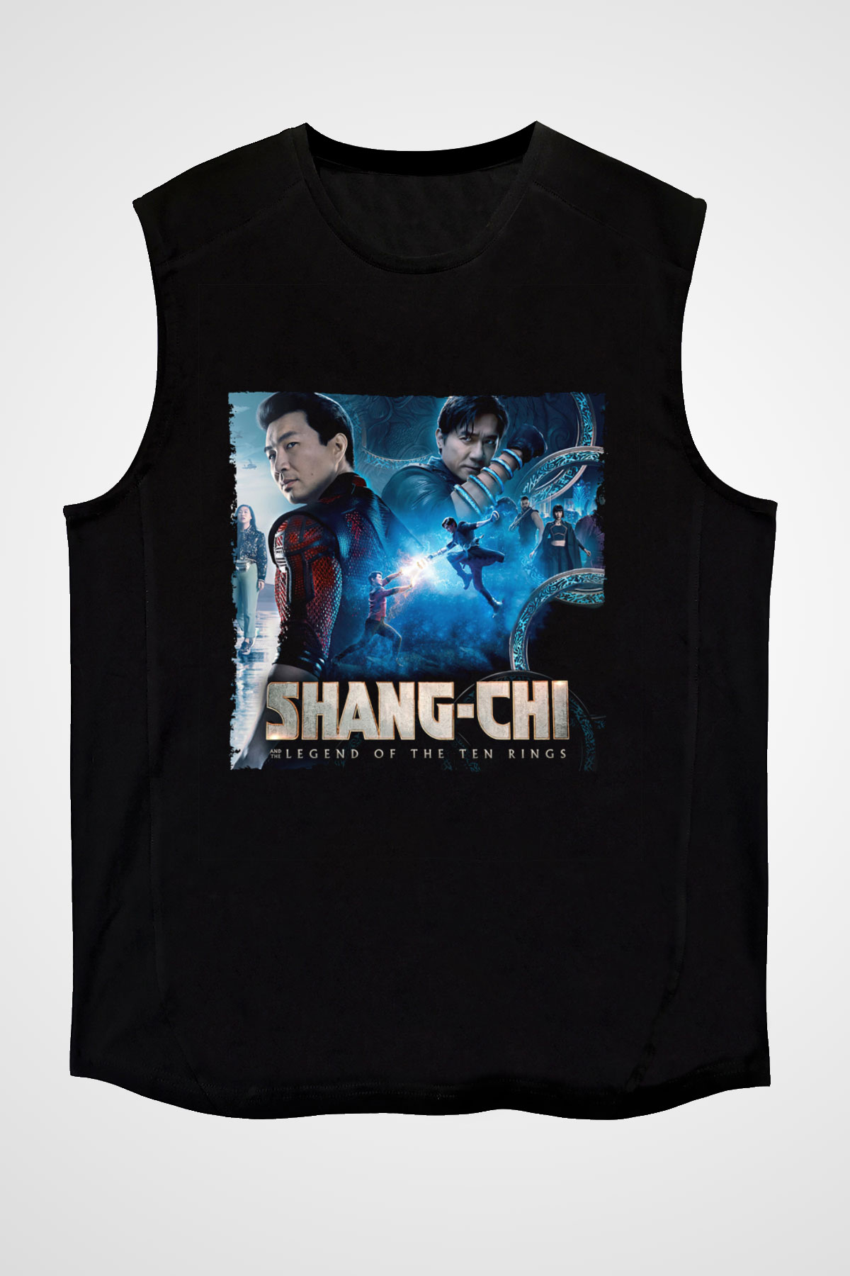 Unisex Shang-Chi ve On Halka Efsanesi (Shang-Chi and the Legend of the Ten Rings) Baskılı Siyah Kolsuz Tişört