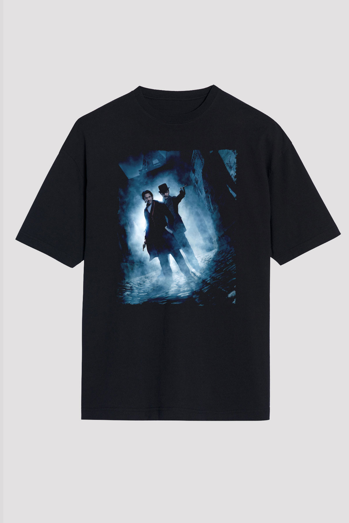 Unisex Sherlock Holmes Gölge Oyunları (Sherlock Holmes A Game of Shadows) Baskılı Siyah Oversize T-shirt
