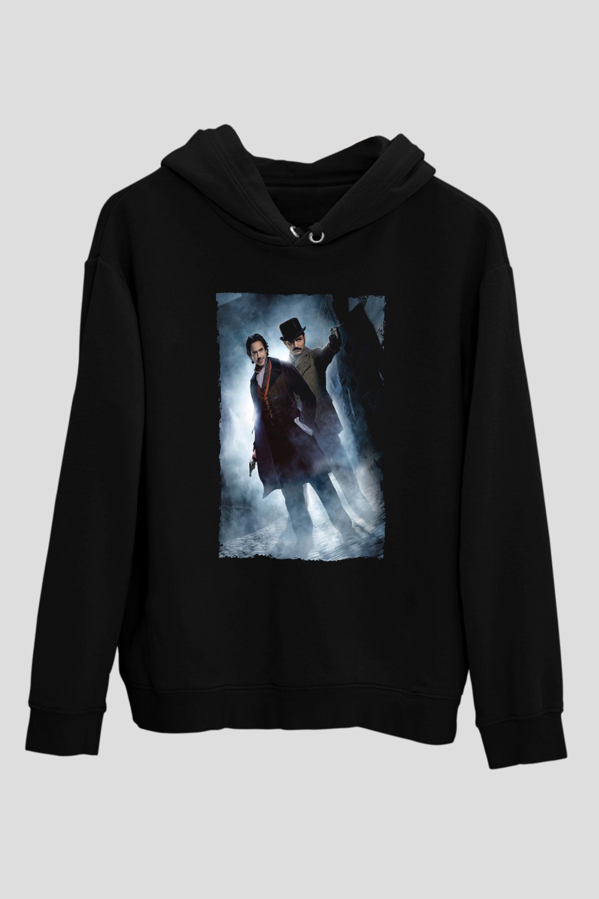 Unisex Sherlock Holmes Gölge Oyunları (Sherlock Holmes A Game of Shadows) Baskılı Siyah Kapüşonlu Sweatshirt