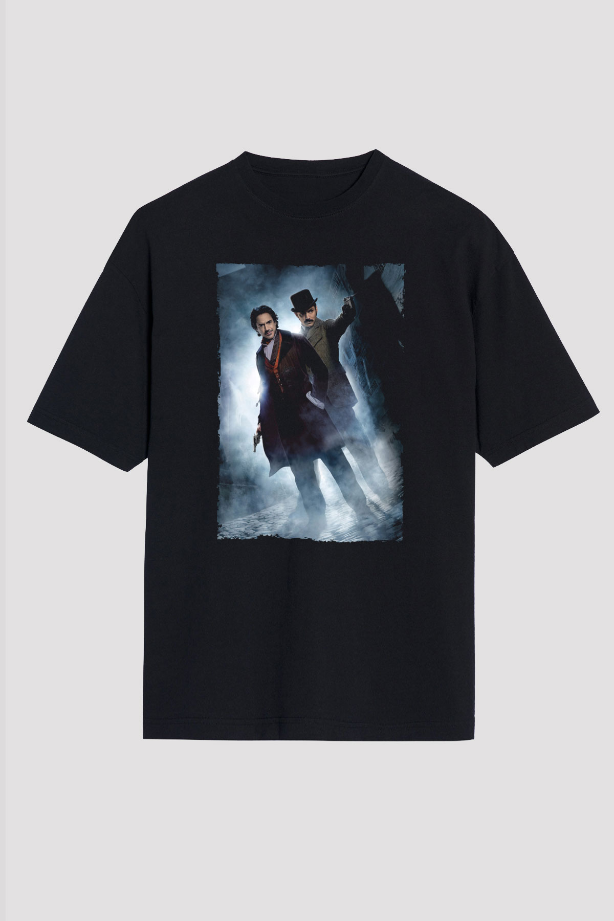 Unisex Sherlock Holmes Gölge Oyunları (Sherlock Holmes A Game of Shadows) Baskılı Siyah Oversize Tshirt