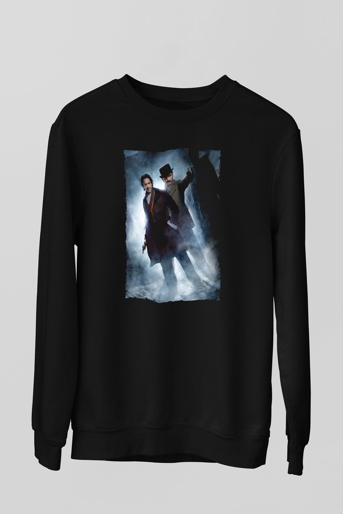 Unisex Sherlock Holmes Gölge Oyunları (Sherlock Holmes A Game of Shadows) Baskılı Siyah Sweatshirt