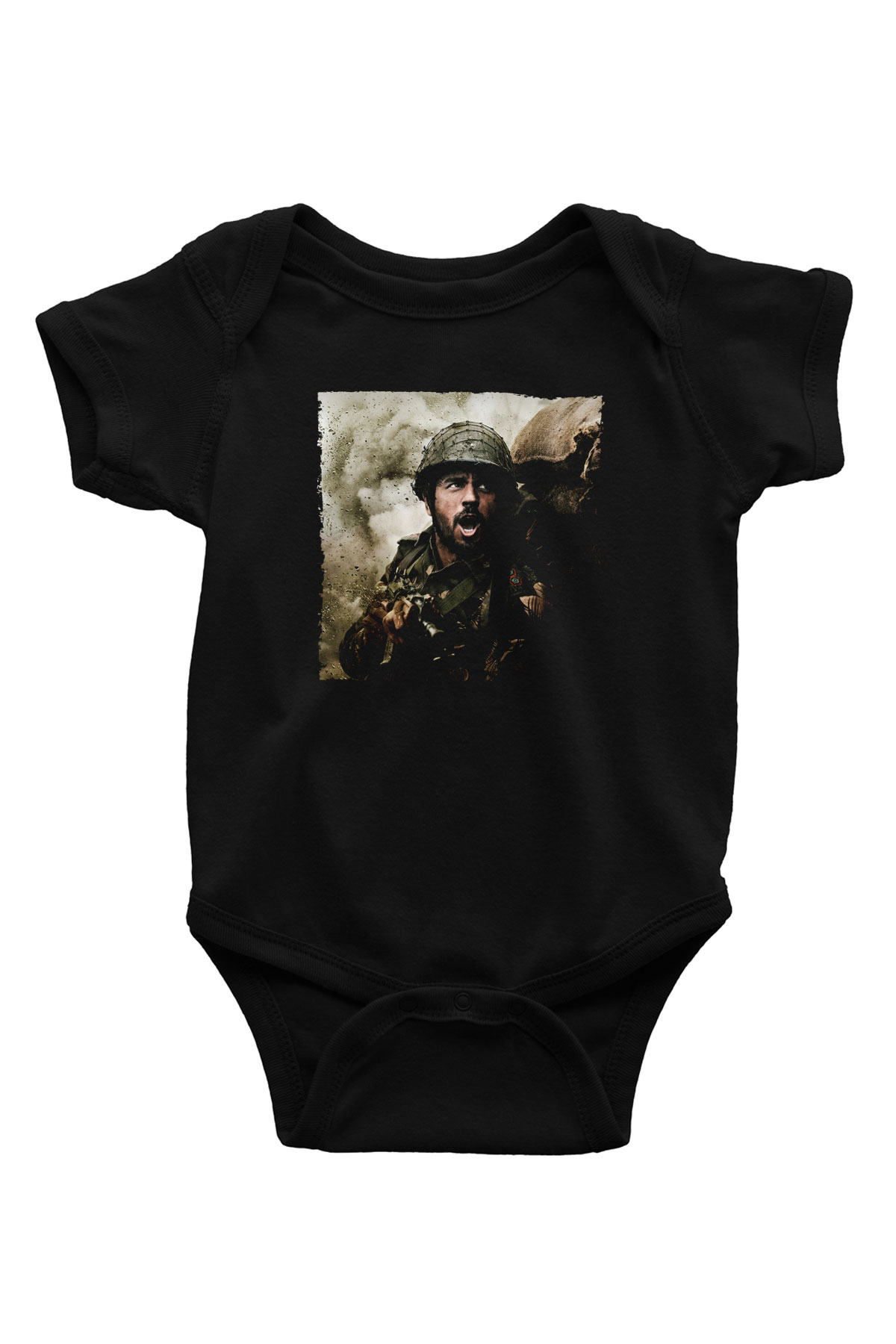 Unisex Shershaah Baskılı Siyah Bebek Body - Zıbın