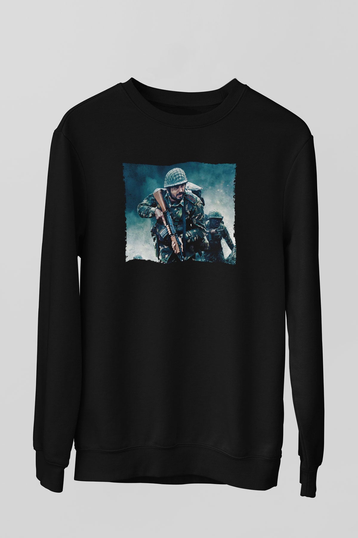 Unisex Shershaah Baskılı Siyah Sweatshirt