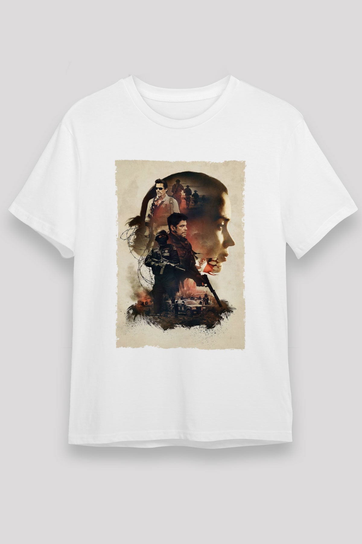 Unisex Sicario Baskılı Beyaz Tişört