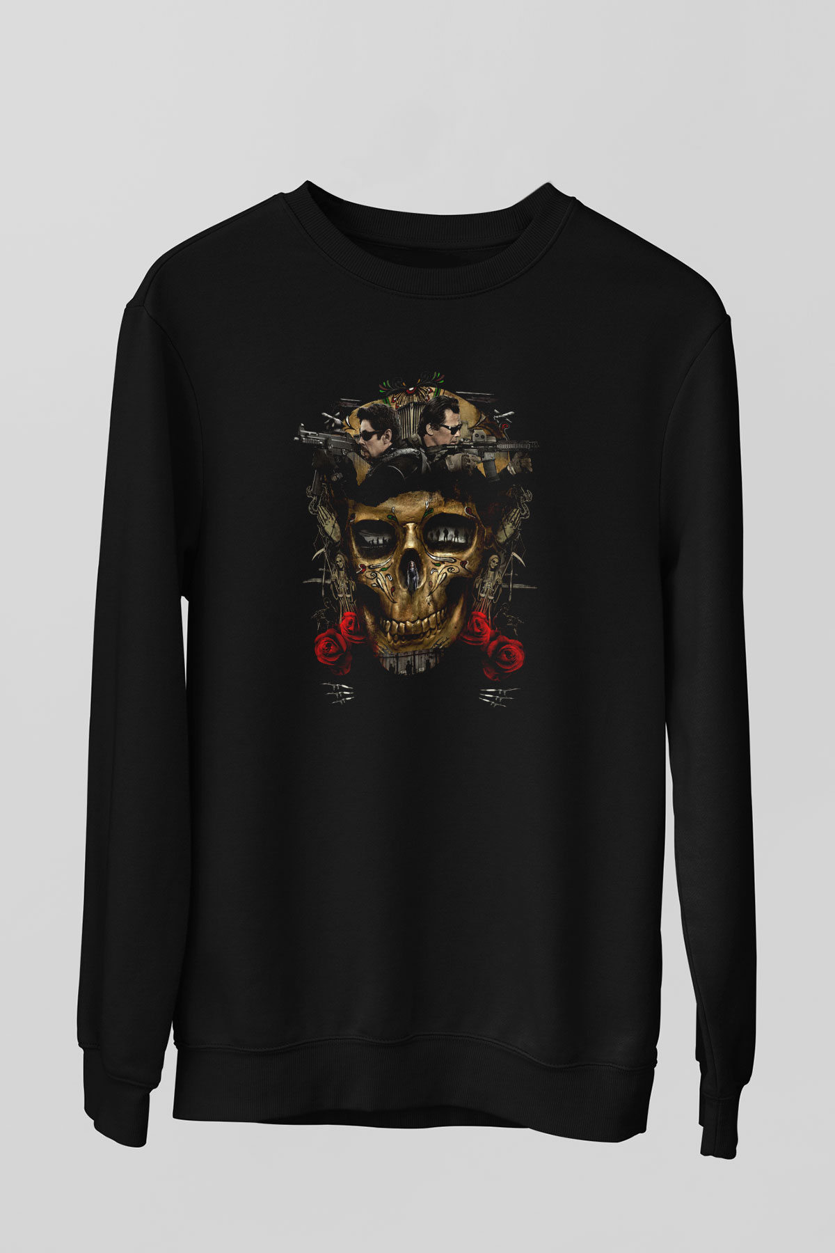 Unisex Sicario Day of the Soldado Baskılı Siyah Sweatshirt