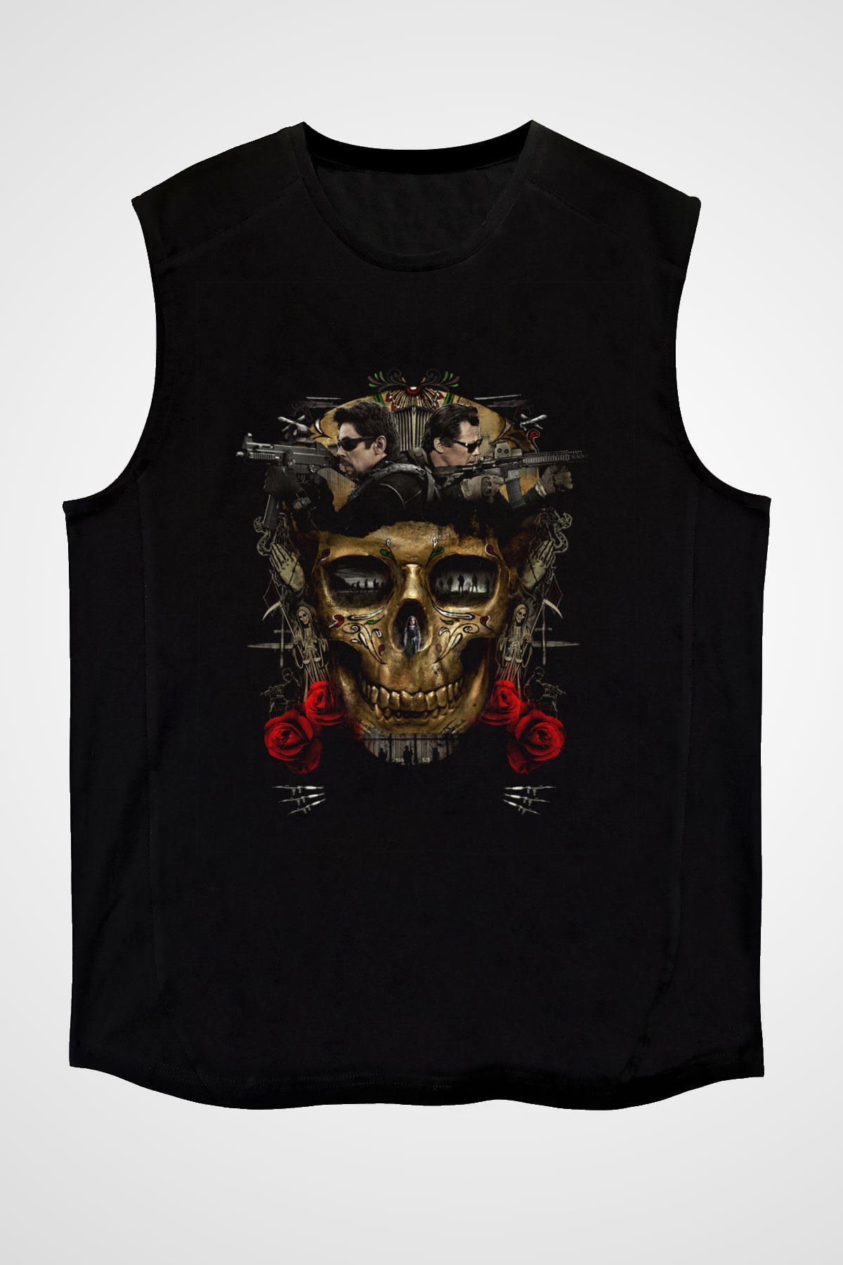 Unisex Sicario Day of the Soldado Baskılı Siyah Kolsuz T-shirt