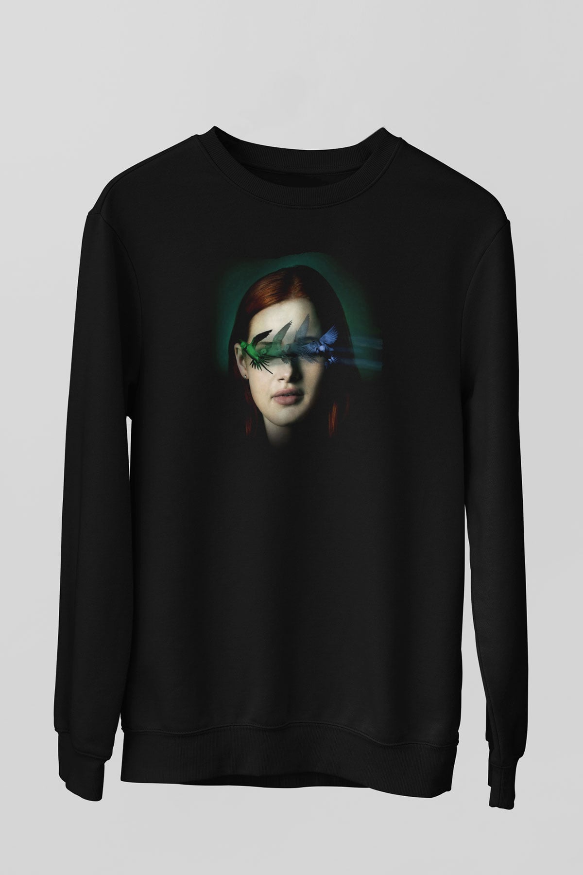 Unisex Sightless Baskılı Siyah Sweatshirt