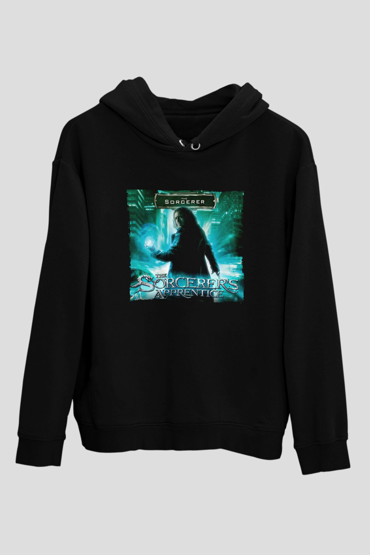Unisex Sihirbazın Çırağı (The Sorcerer's Apprentice) Baskılı Siyah Kapüşonlu Sweatshirt