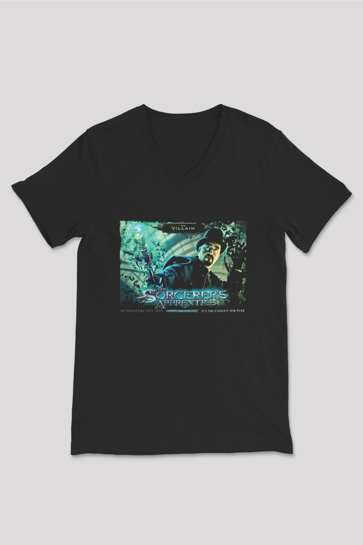 Unisex Sihirbazın Çırağı (The Sorcerer's Apprentice) Baskılı Siyah Unisex V Yaka Tshirt