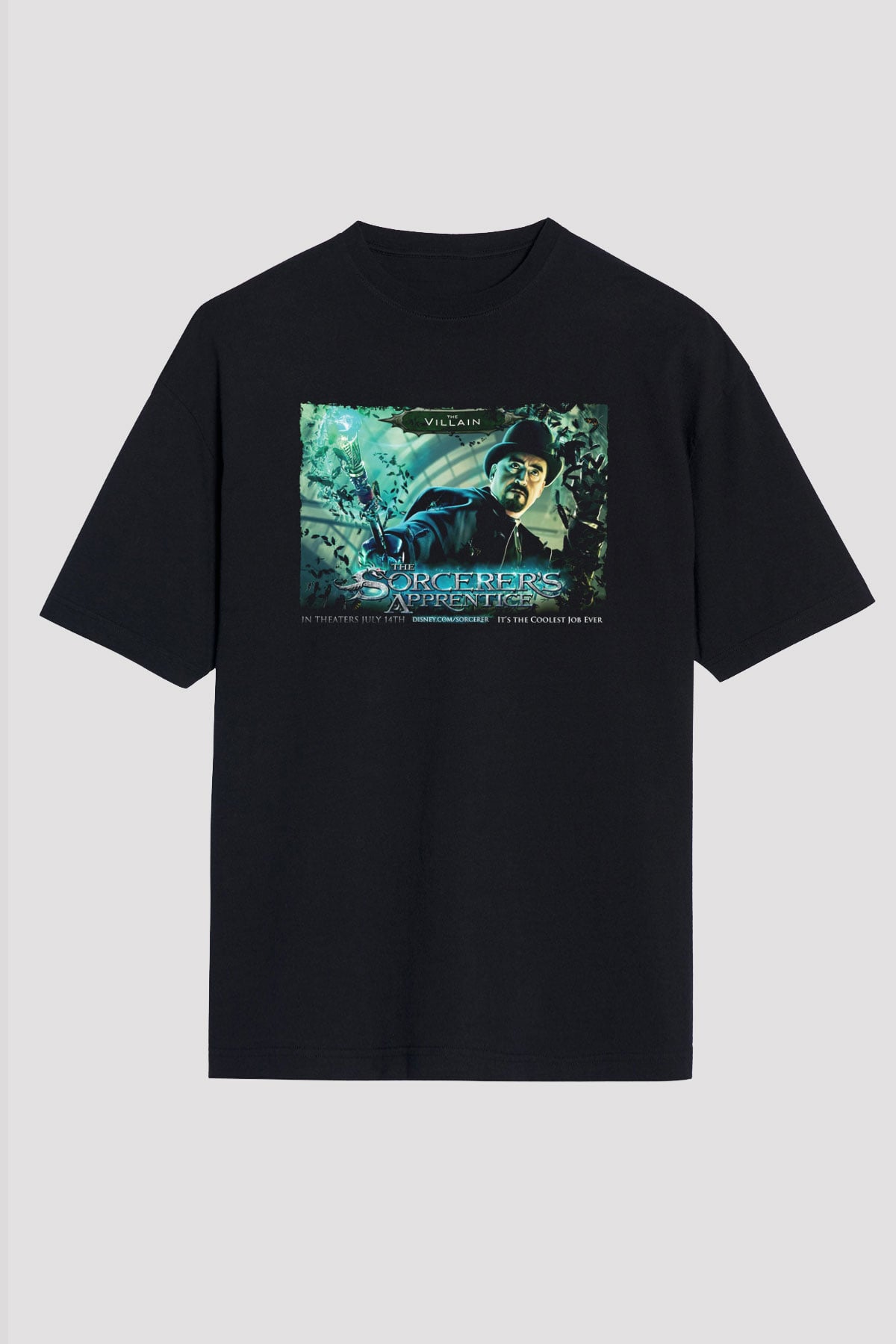 Unisex Sihirbazın Çırağı (The Sorcerer's Apprentice) Baskılı Siyah Unisex Oversize Tshirt