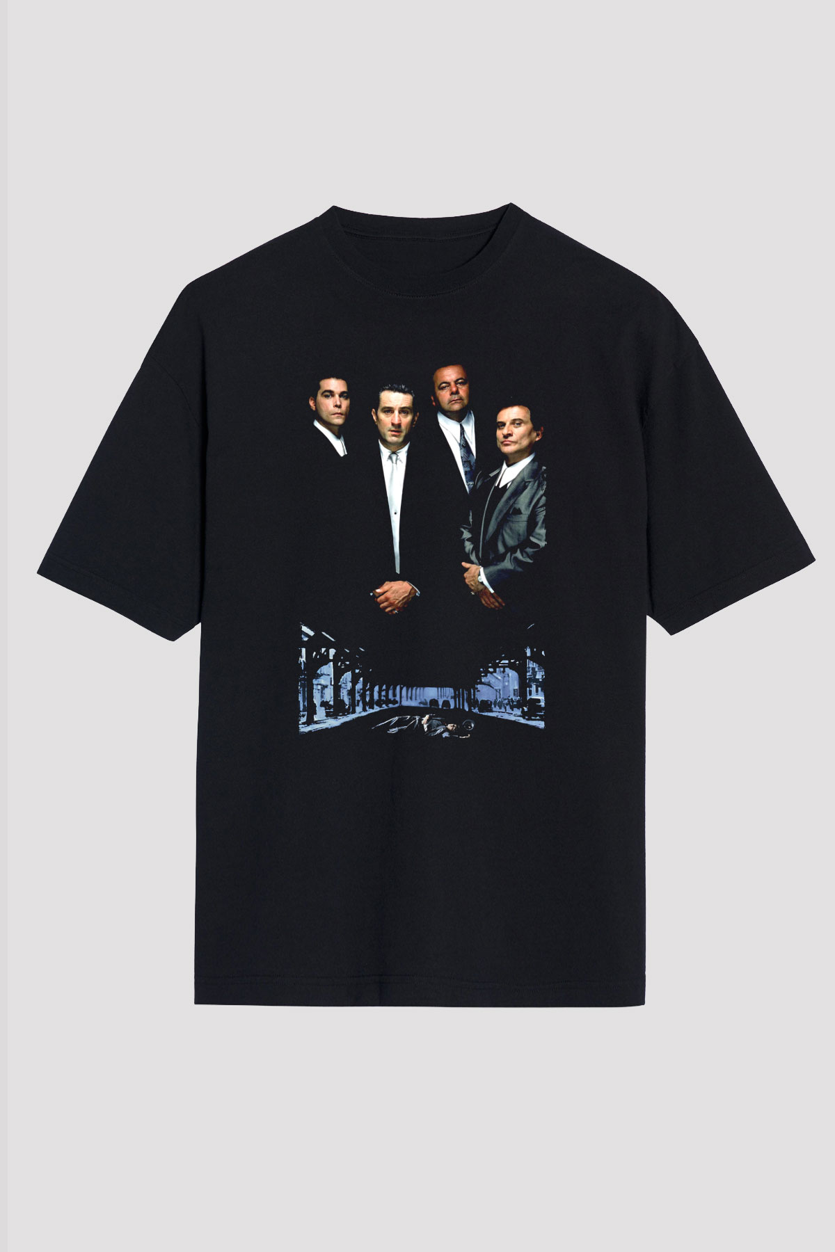 Unisex Sıkı Dostlar (Goodfellas) Baskılı Siyah Oversize Tshirt