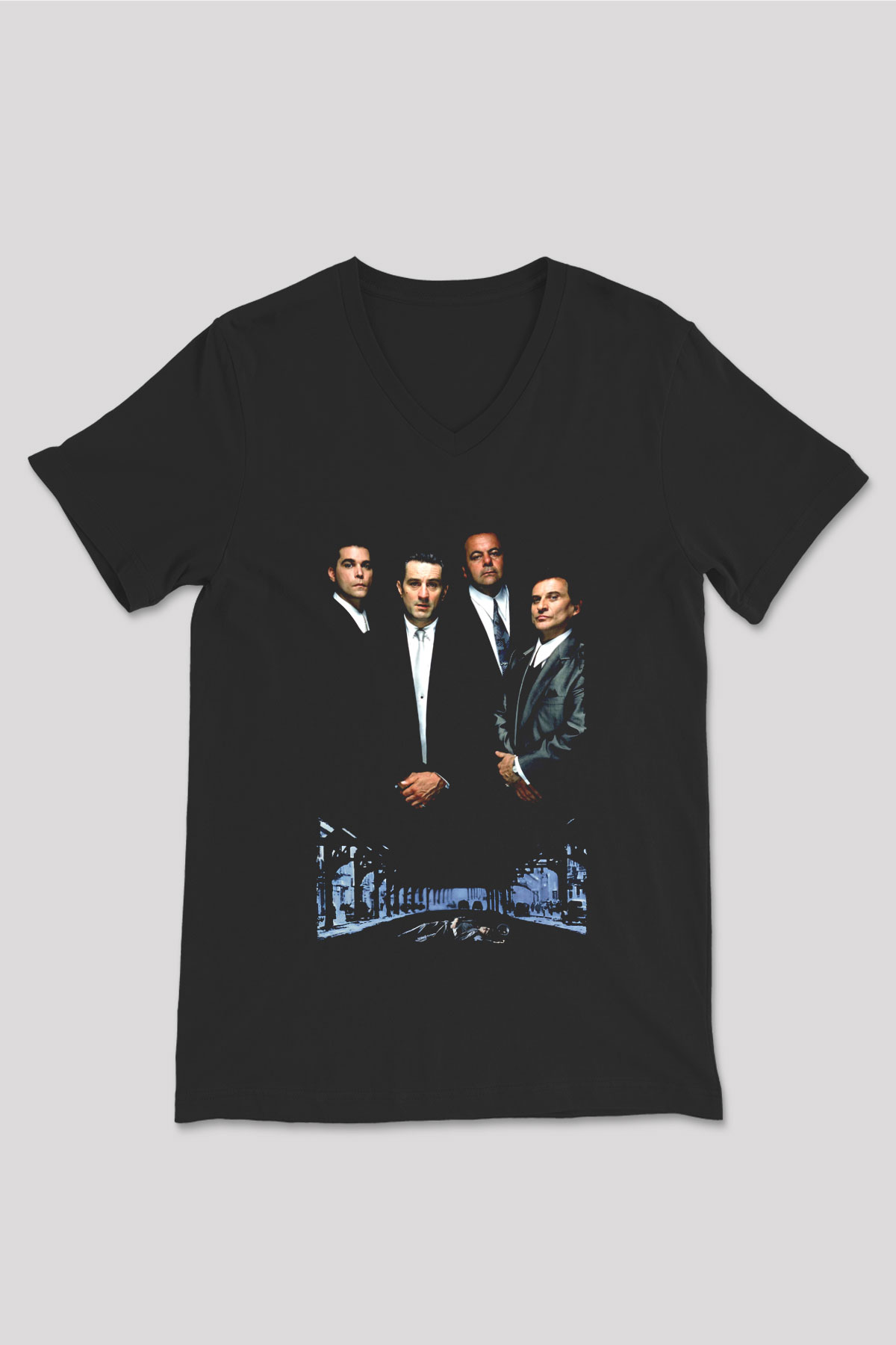 Unisex Sıkı Dostlar (Goodfellas) Baskılı Siyah V Yaka Tshirt