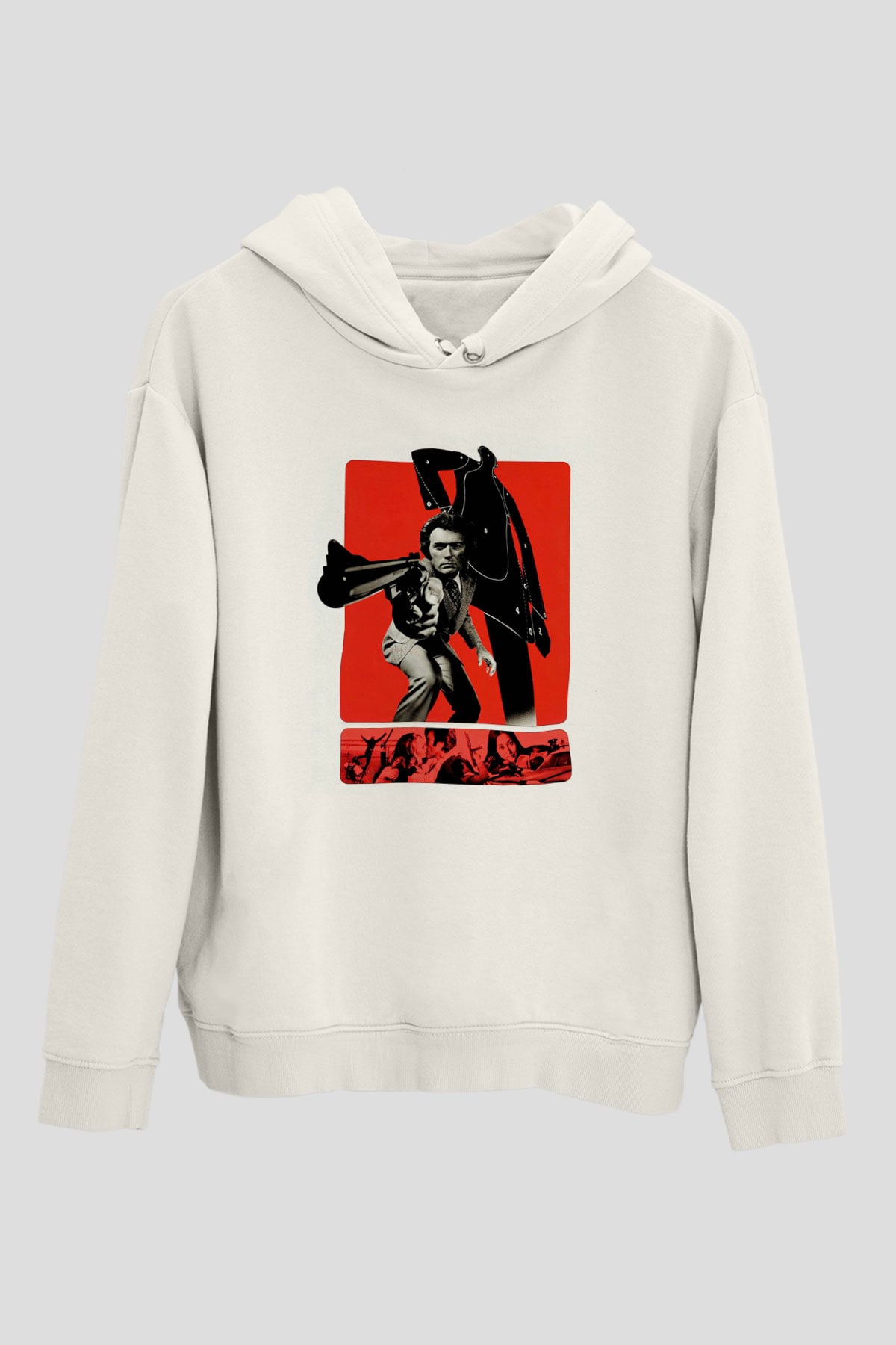 Unisex Silahın Gücü (Magnum Force) Baskılı Beyaz Kapüşonlu Sweatshirt