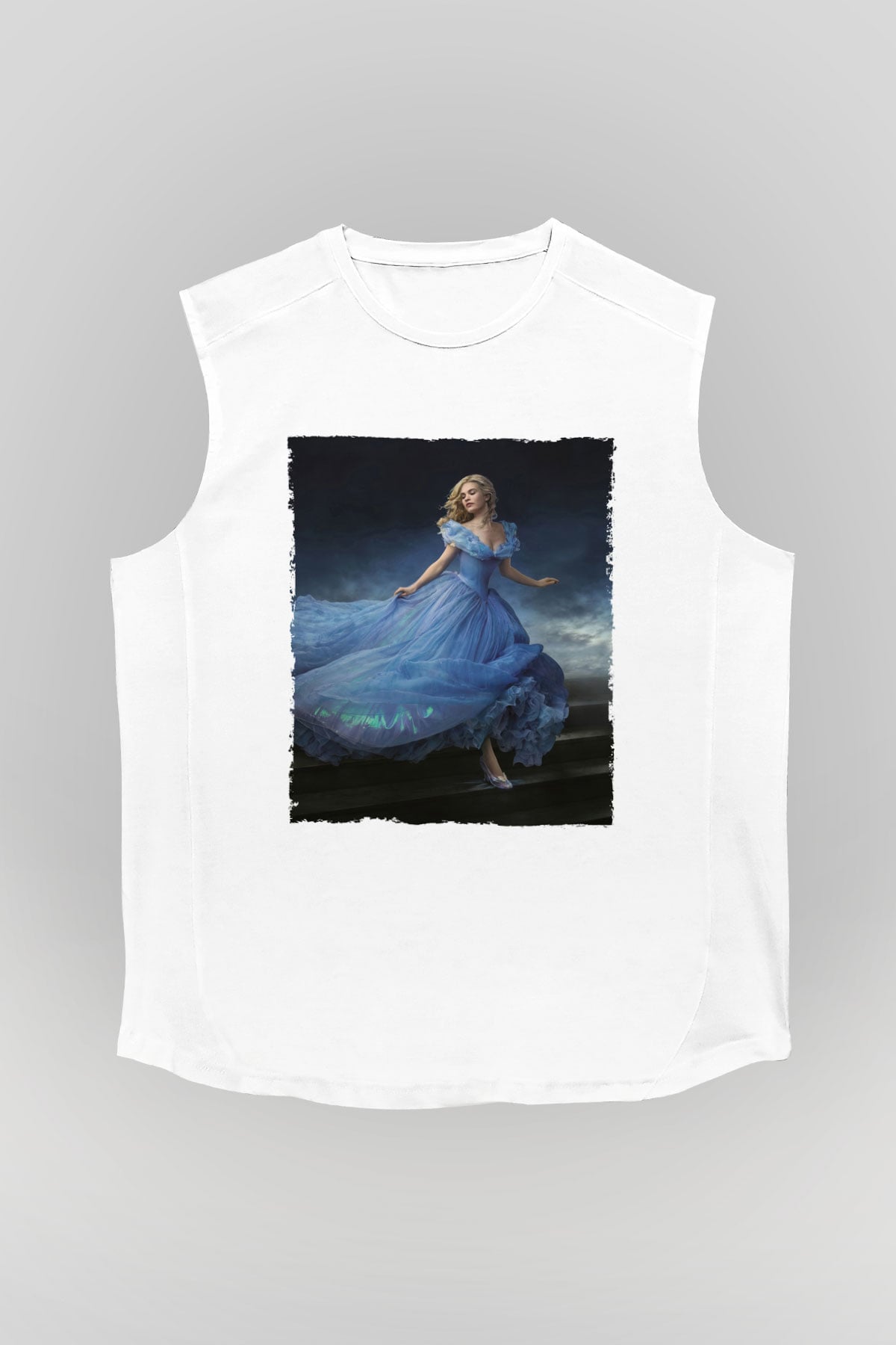 Unisex Sindirella - Cinderella Baskılı Beyaz Kolsuz Tişört