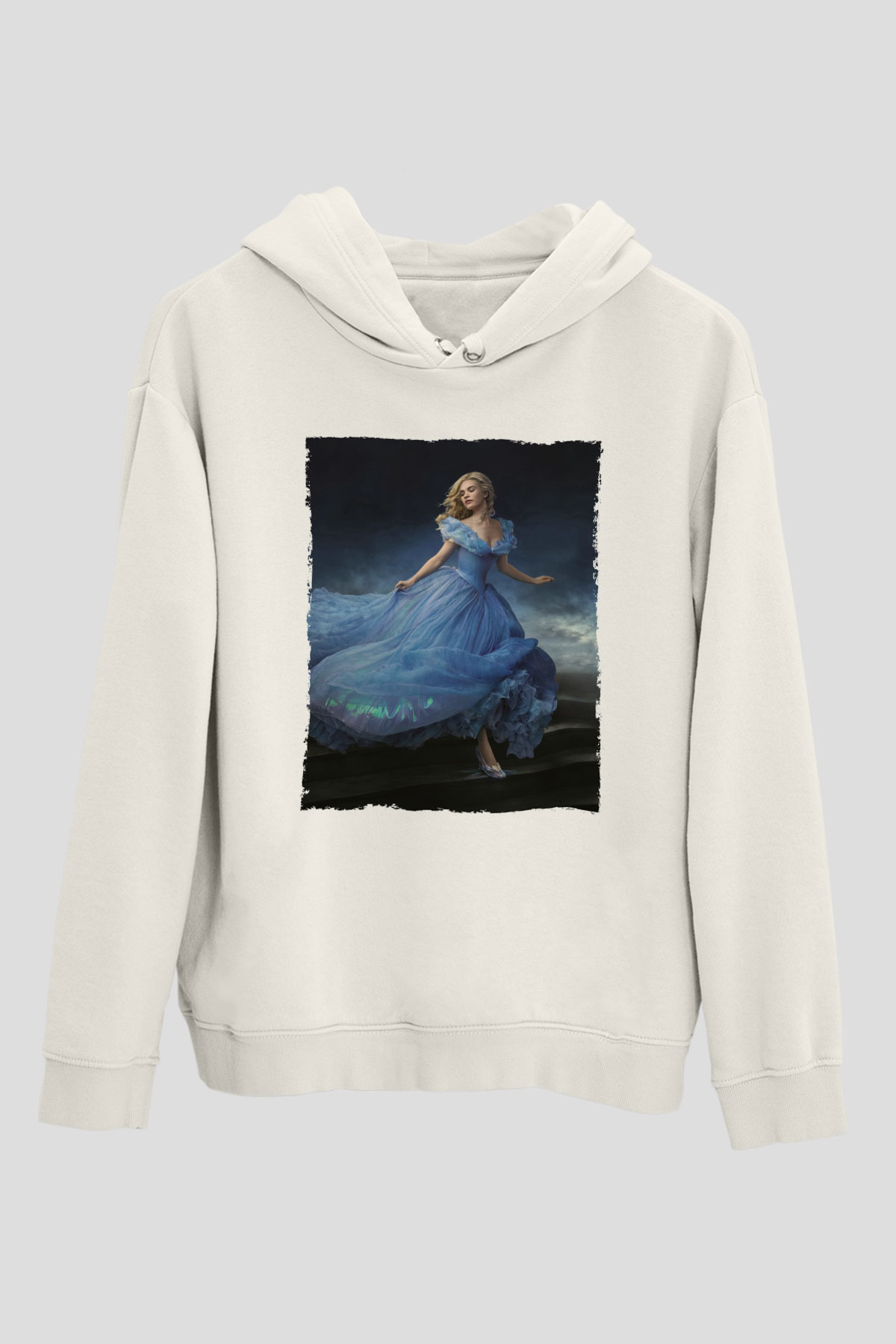 Unisex Sindirella - Cinderella Baskılı Beyaz Kapüşonlu Sweatshirt