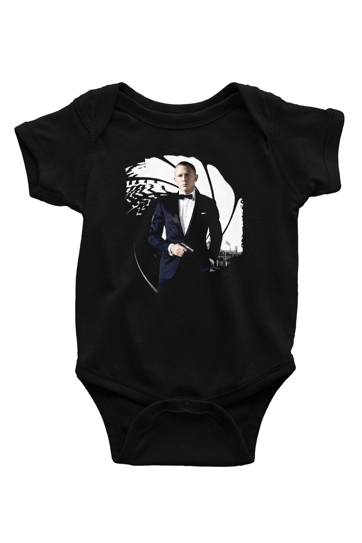 Unisex Skyfall Baskılı Siyah Bebek Body - Zıbın