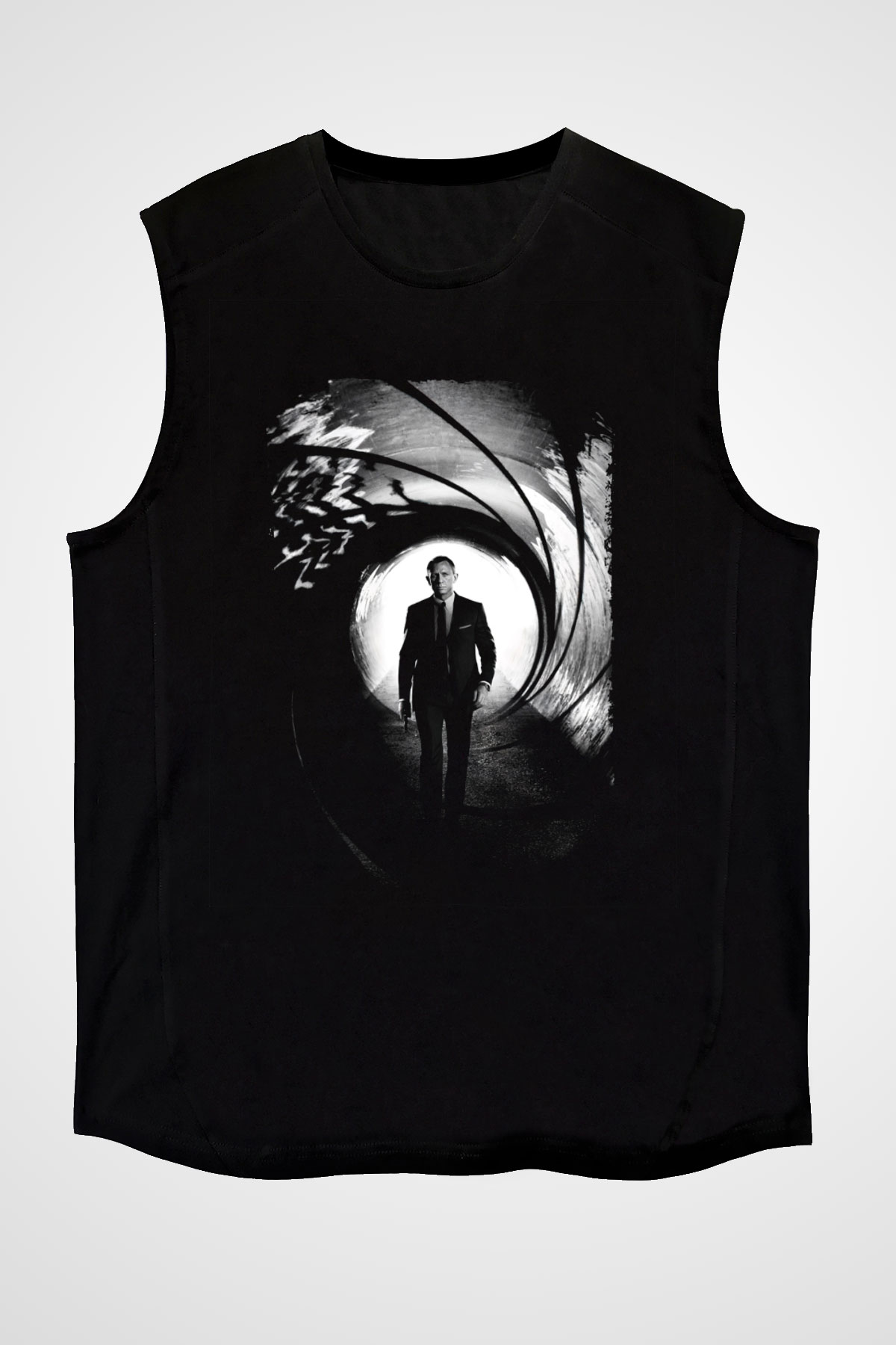 Unisex Skyfall Baskılı Siyah Kolsuz Tshirt