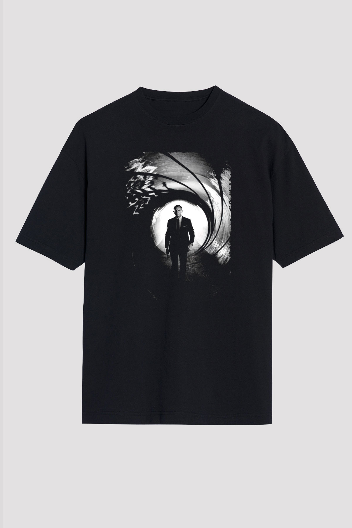 Unisex Skyfall Baskılı Siyah Oversize Tshirt