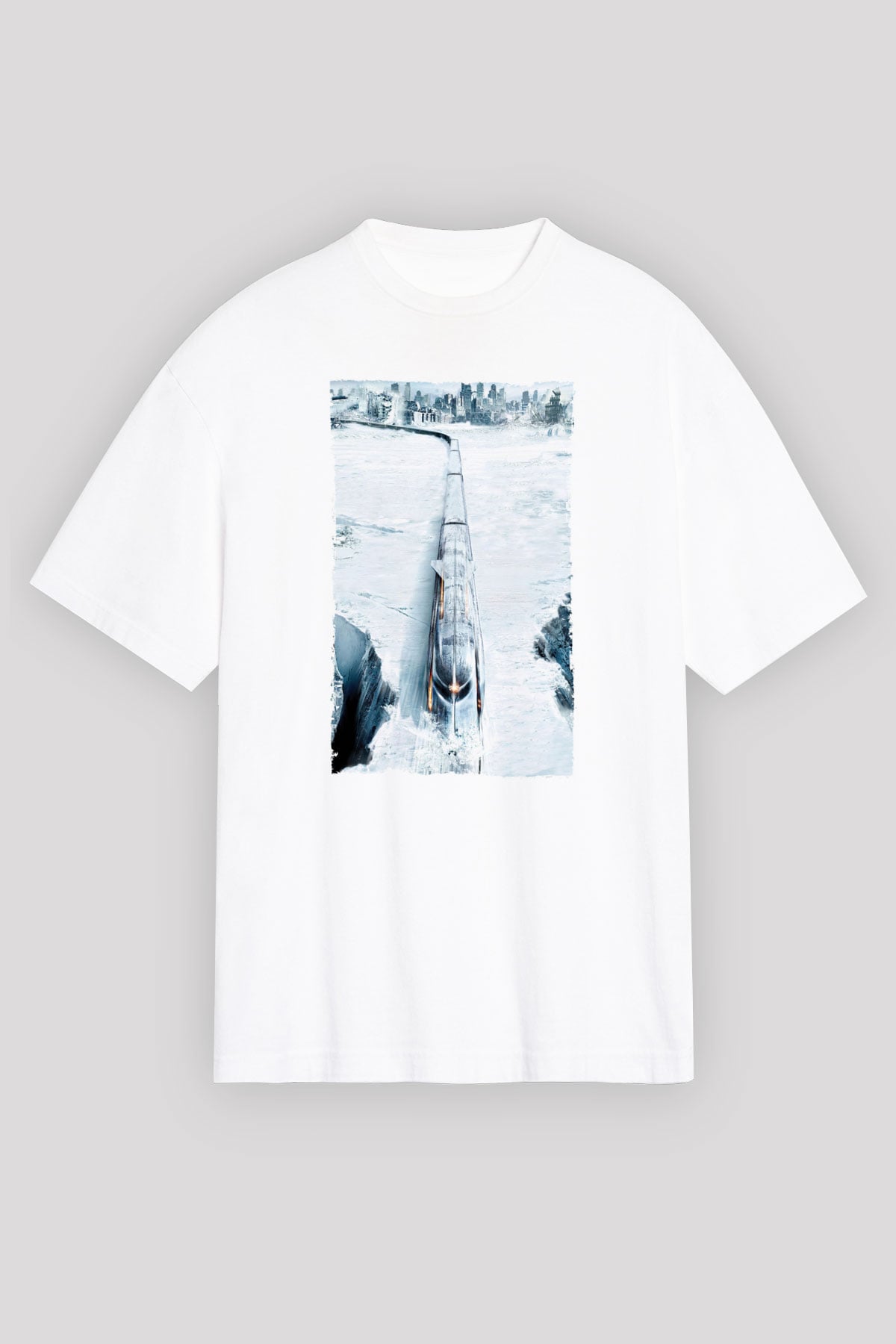 Unisex Snowpiercer Baskılı Beyaz Oversize Tişört
