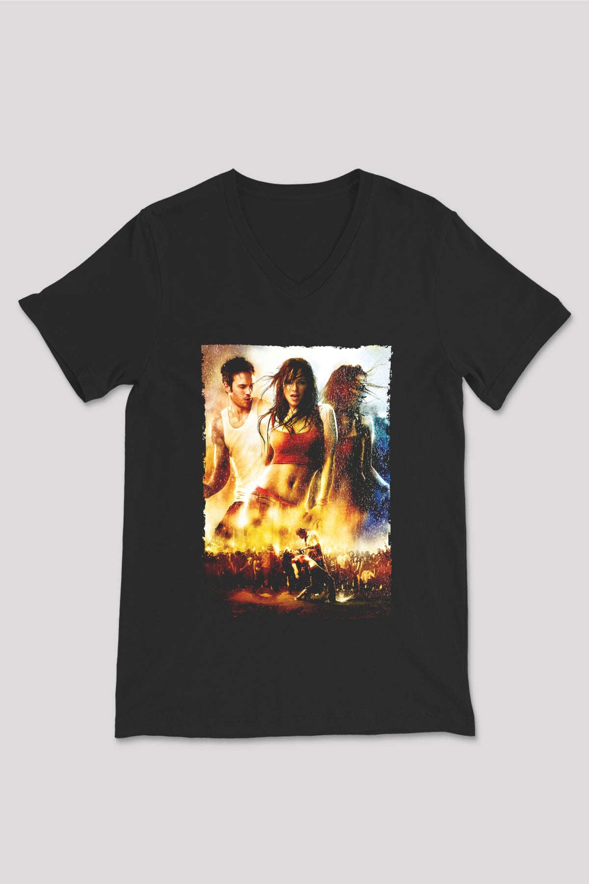 Unisex Sokak Dansı (Step Up 2 The Streets) Baskılı Siyah V Yaka Tshirt