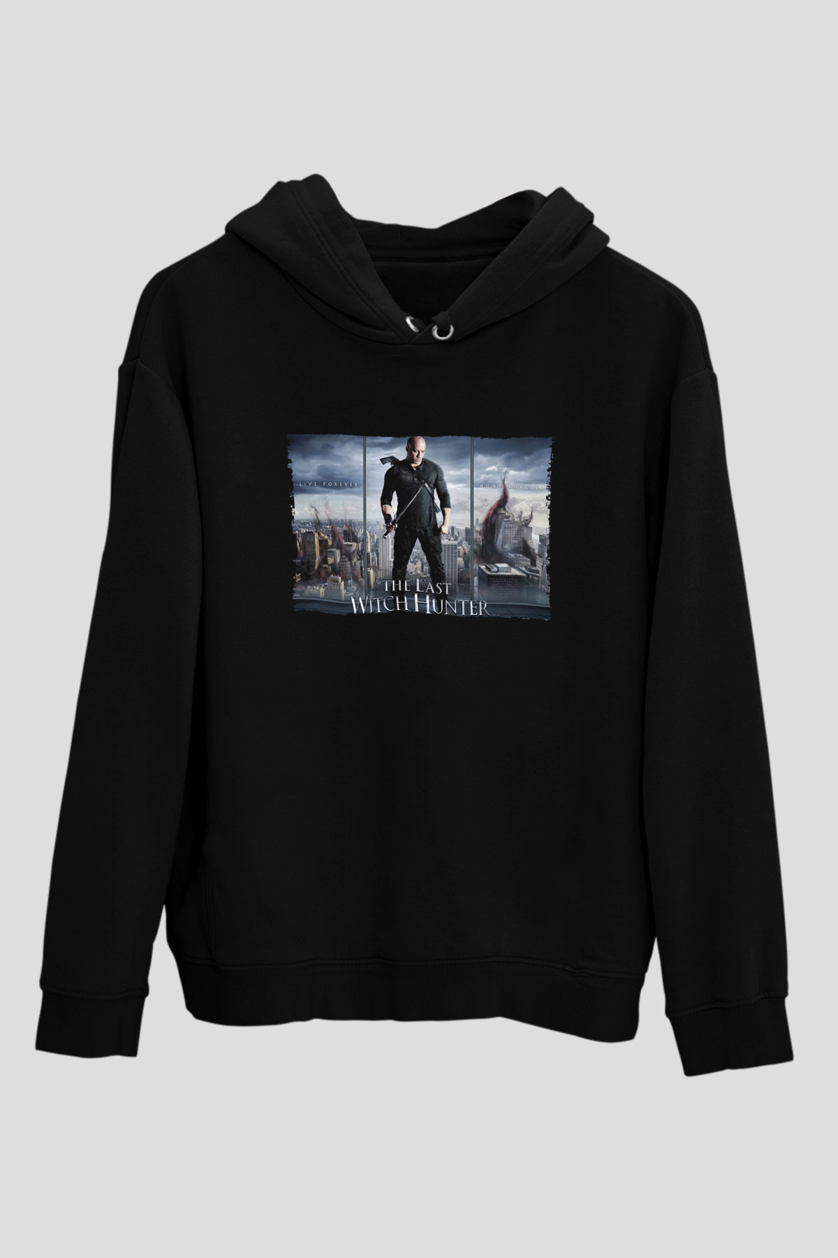 Unisex Son Cadı Avcısı (The Last Witch Hunter) Baskılı Siyah Kapüşonlu Sweatshirt