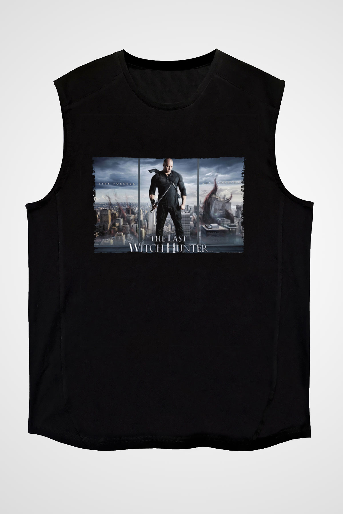Unisex Son Cadı Avcısı (The Last Witch Hunter) Baskılı Siyah Kolsuz Tshirt