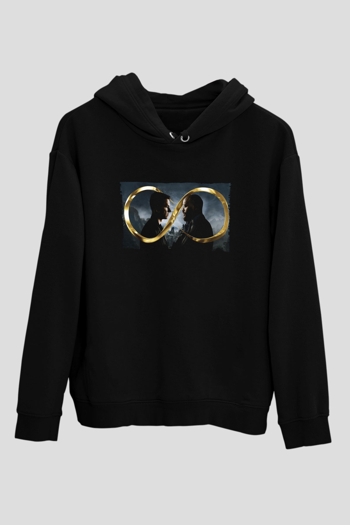 Unisex Sonsuz (Infinite) Baskılı Siyah Kapüşonlu Sweatshirt
