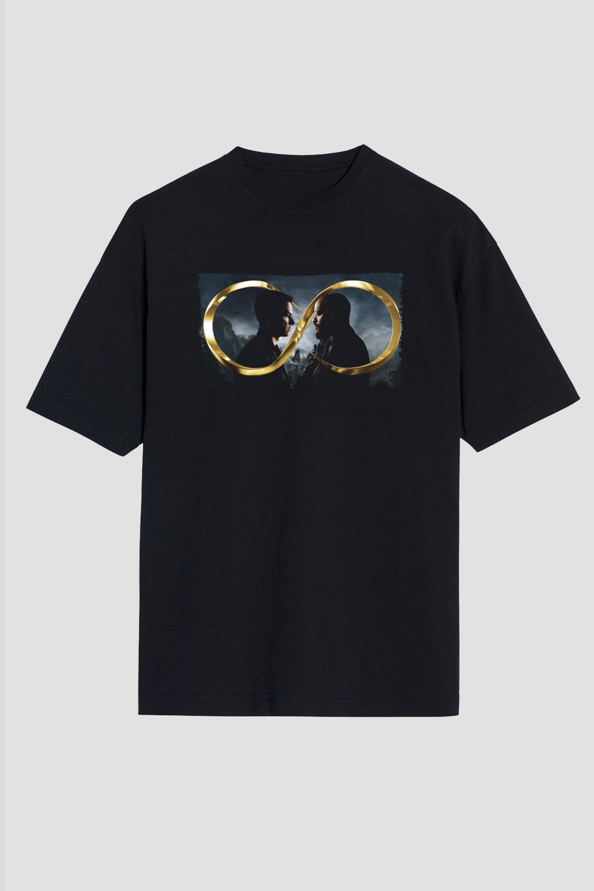 Unisex Sonsuz (Infinite) Baskılı Siyah Oversize Tişört