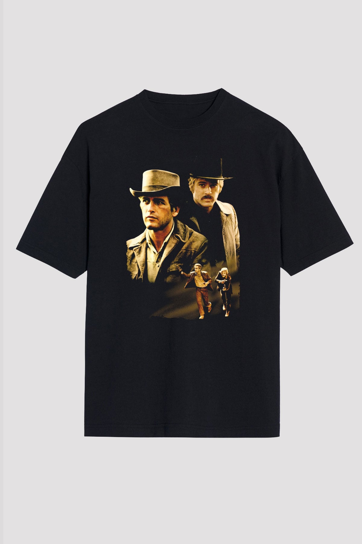 Unisex Sonsuz Ölüm (Butch Cassidy and the Sundance Kid) Baskılı Siyah Oversize Tişört