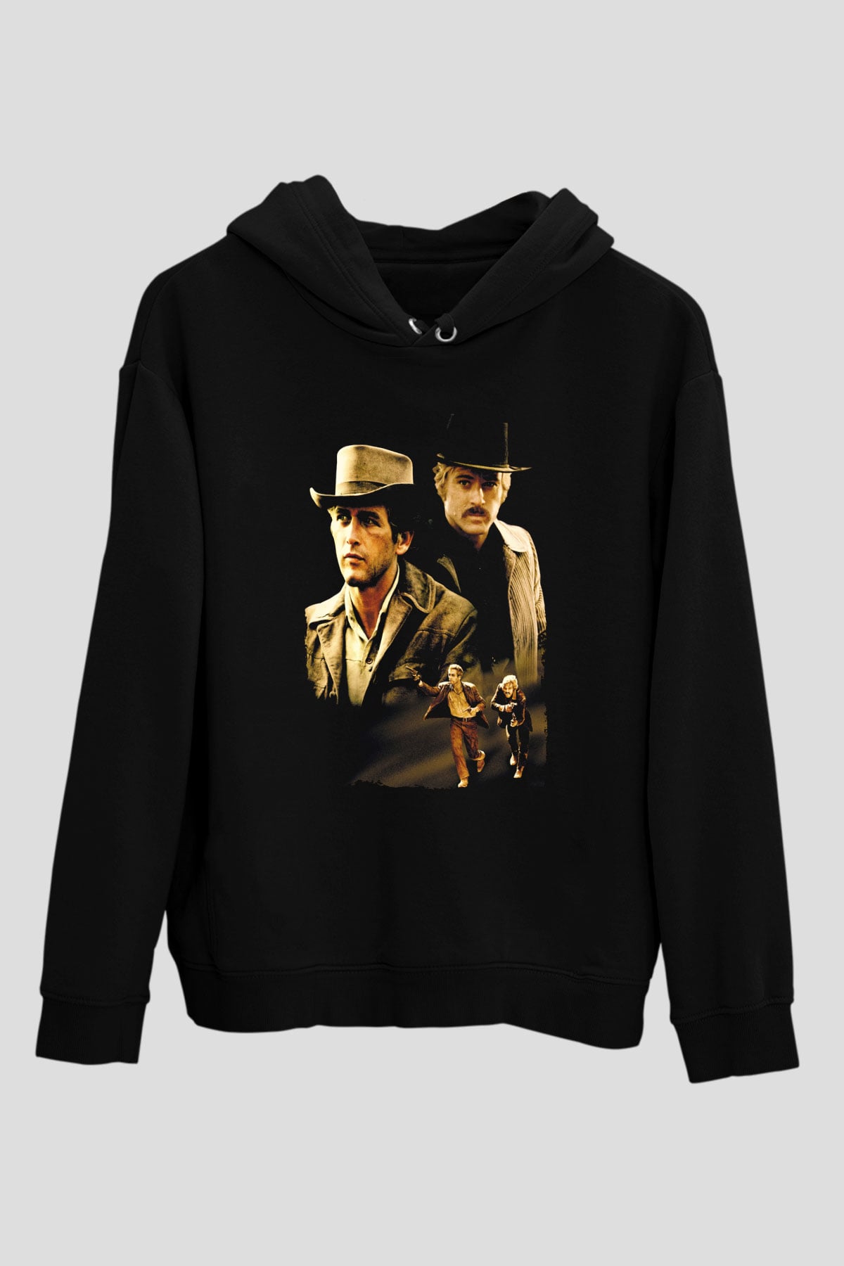 Unisex Sonsuz Ölüm (Butch Cassidy and the Sundance Kid) Baskılı Siyah Kapüşonlu Sweatshirt