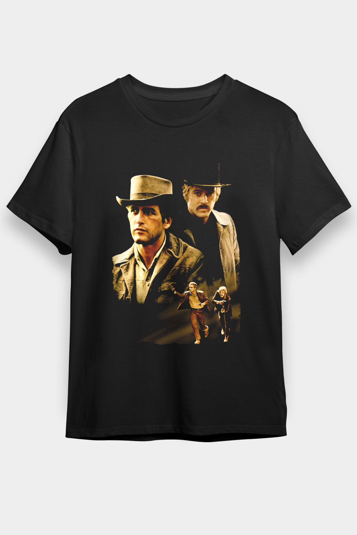 Unisex Sonsuz Ölüm (Butch Cassidy and the Sundance Kid) Baskılı Siyah Tişört