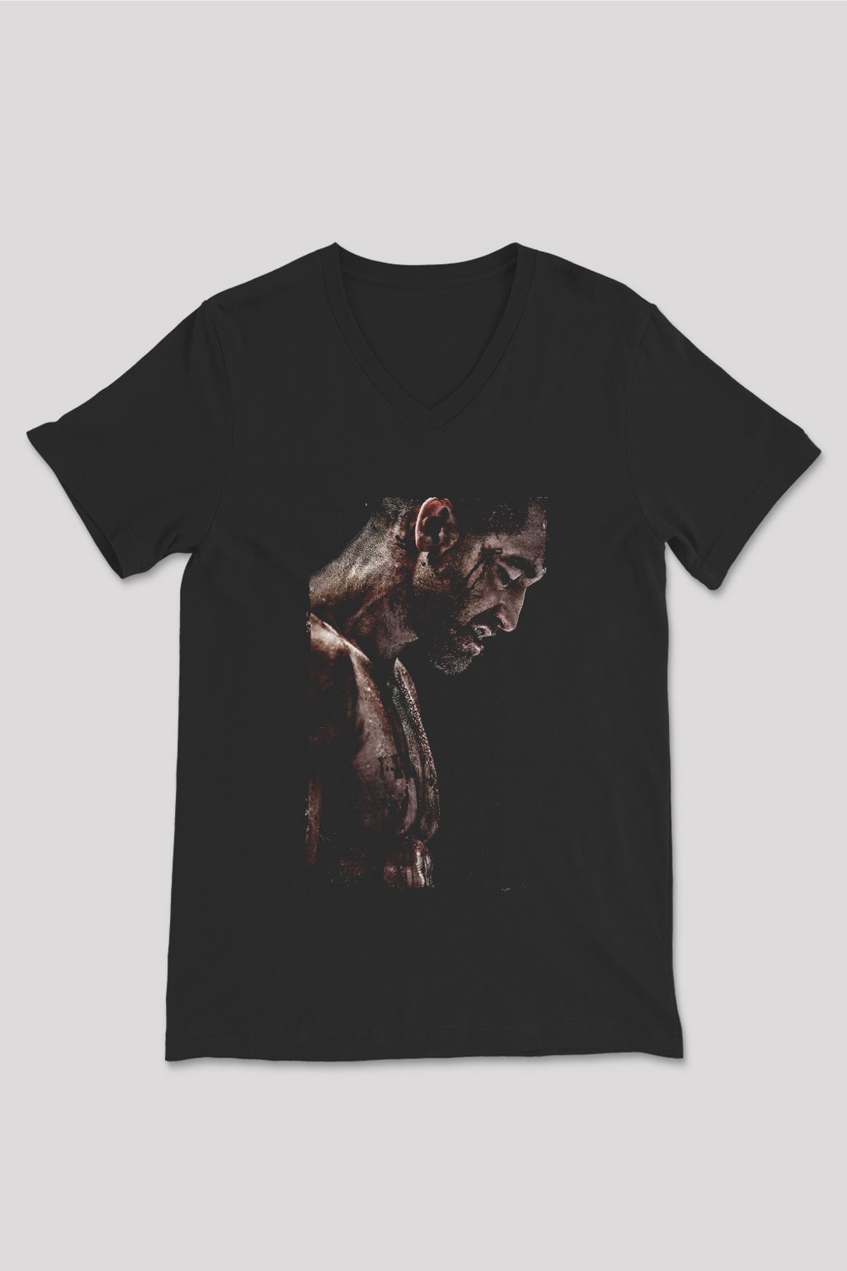 Unisex Southpaw Baskılı Siyah V Yaka Tişört