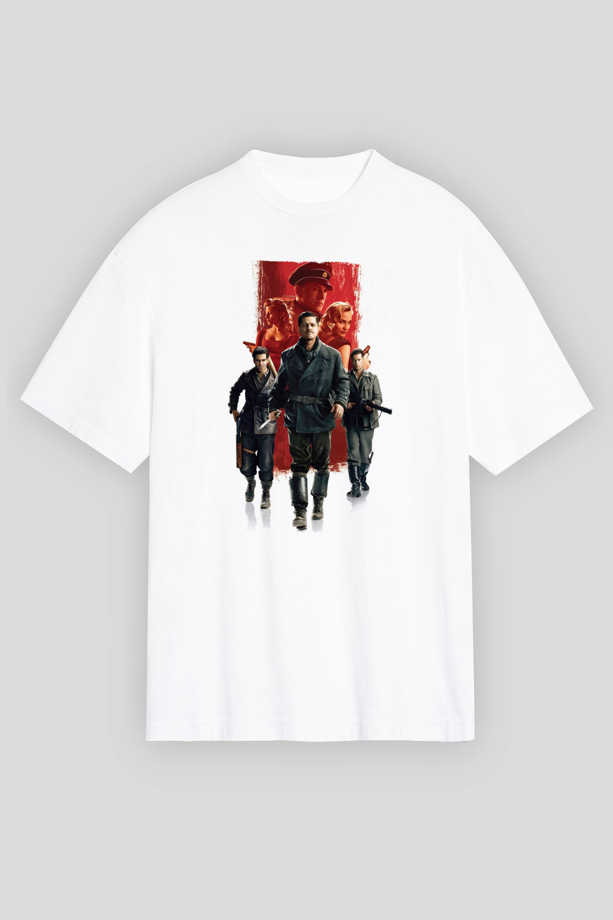 Unisex Soysuzlar Çetesi (Inglourious Basterds) Baskılı Beyaz Oversize Oversize T-shirt