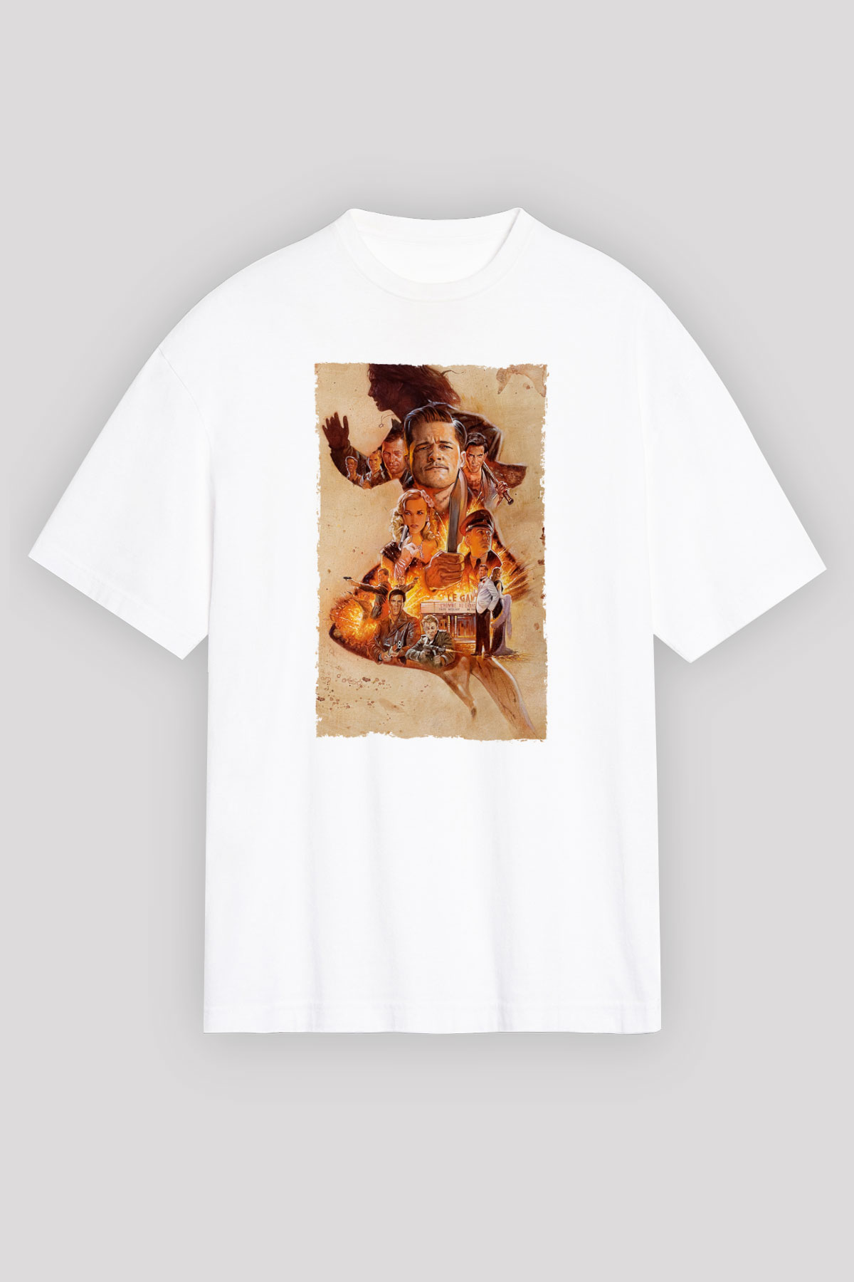 Unisex Soysuzlar Çetesi (Inglourious Basterds) Baskılı Beyaz Oversize Tişört