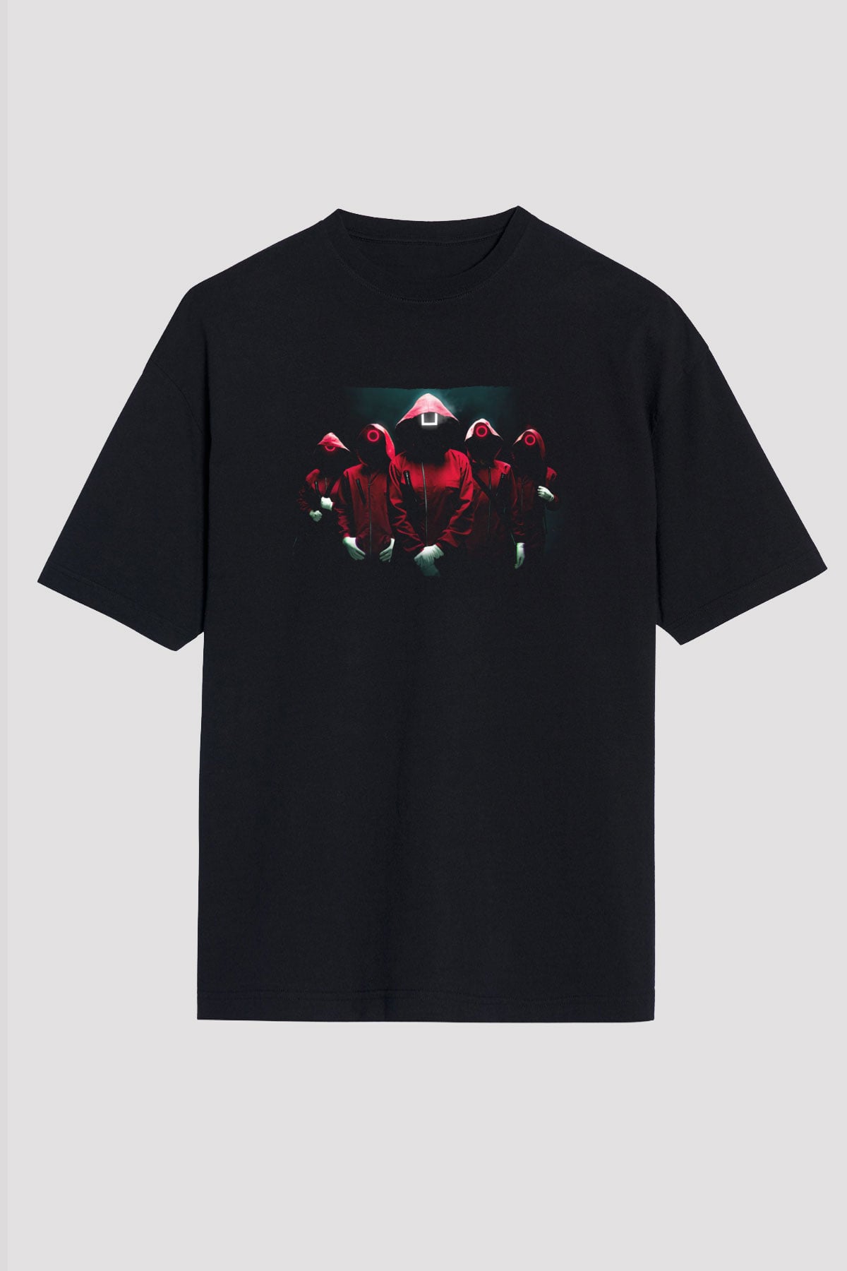 Unisex Squid Game Baskılı Siyah Oversize T-shirt