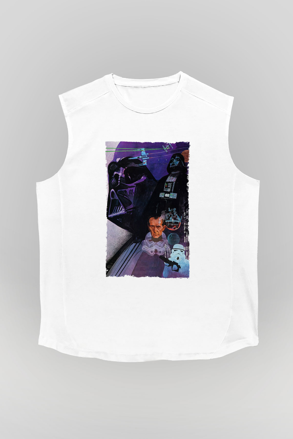 Unisex Star Wars Baskılı Beyaz Kolsuz T-shirt