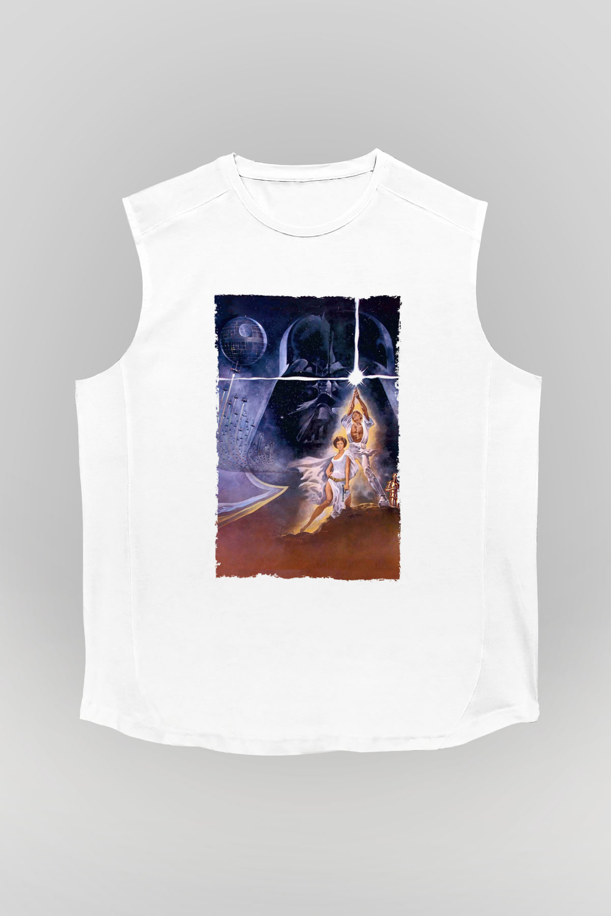 Unisex Star Wars Baskılı Beyaz Kolsuz Tshirt