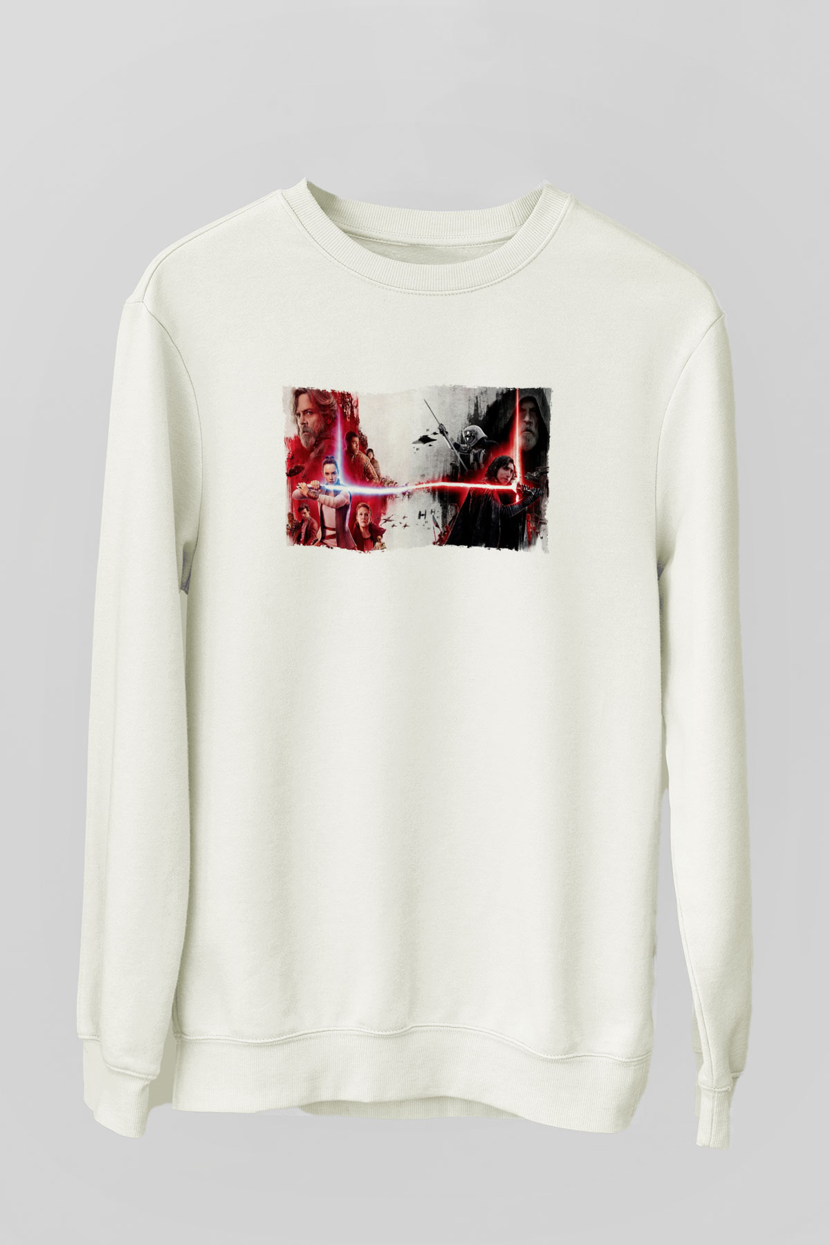 Unisex Star Wars Son Jedi Baskılı Beyaz Sweatshirt