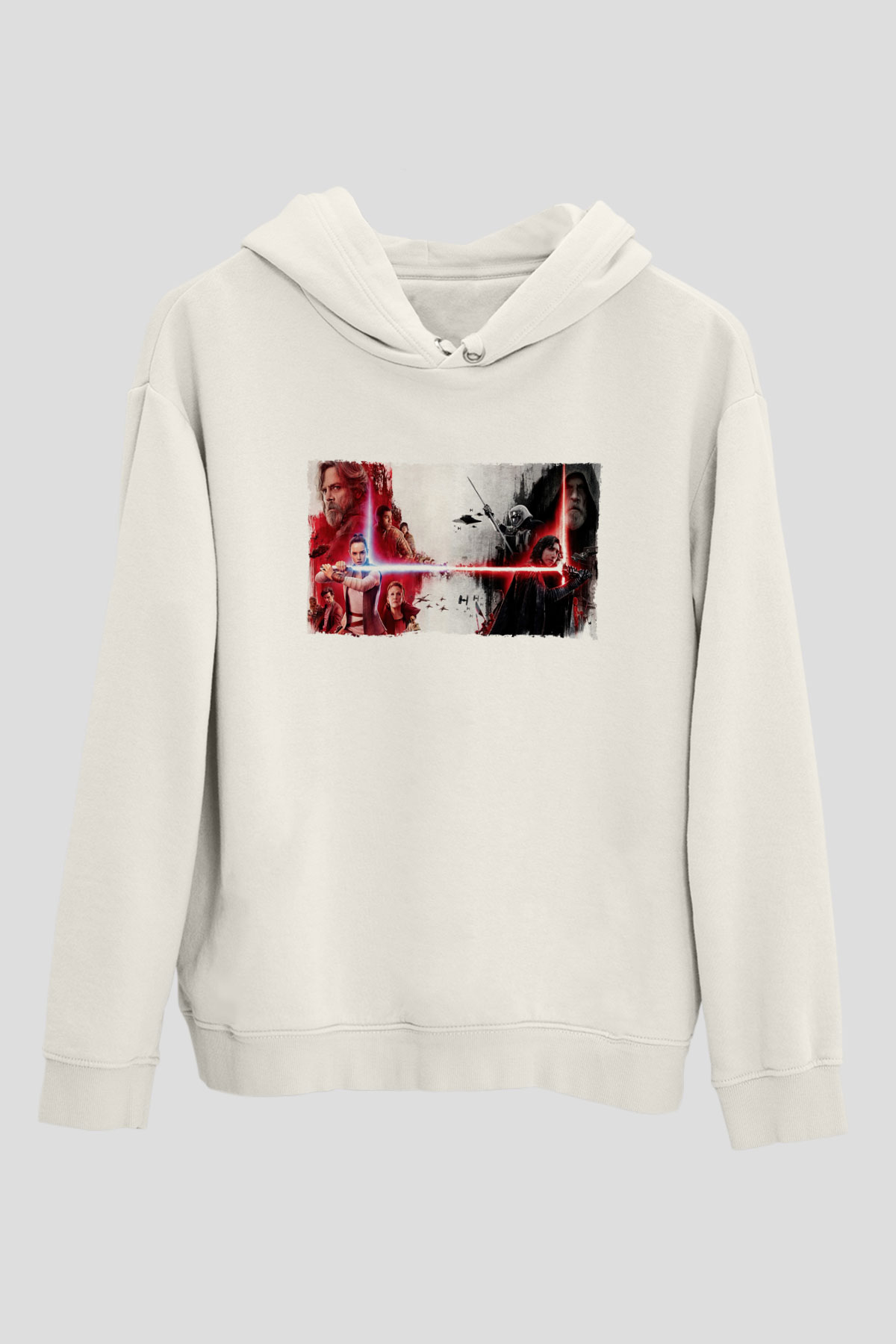 Unisex Star Wars Son Jedi Baskılı Beyaz Kapüşonlu Sweatshirt