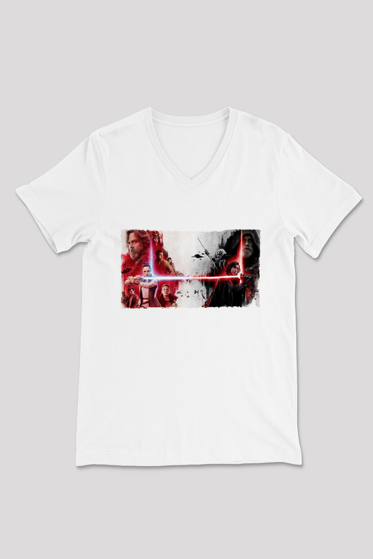 Unisex Star Wars Son Jedi Baskılı Beyaz V Yaka Tişört